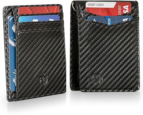 eDeal Shop Cartera delgada y clip de dinero con bolsillo frontal con tarjetero inteligente con bloqueo RFID, minimalista, de fibra de carbono,
