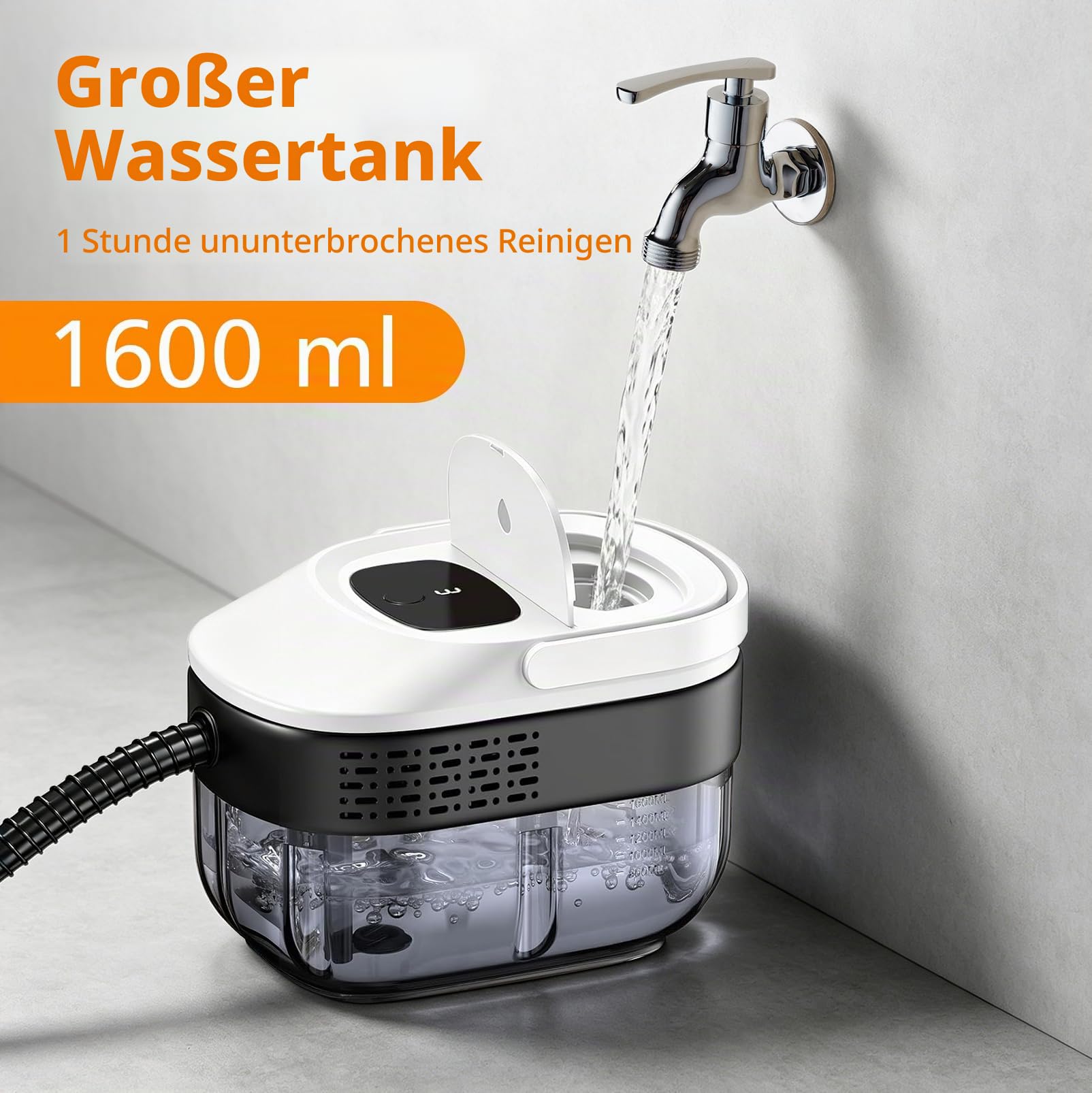 Dampfreiniger Handgerät, Dampfreiniger für Haushalt und Auto, 3 Dampfstufen | am Griff einstellbar, 15 Sekunden Aufheizzeit, 1600 ml Tank, Handdampfreiniger für Autos, Steam Cleaner für Boden