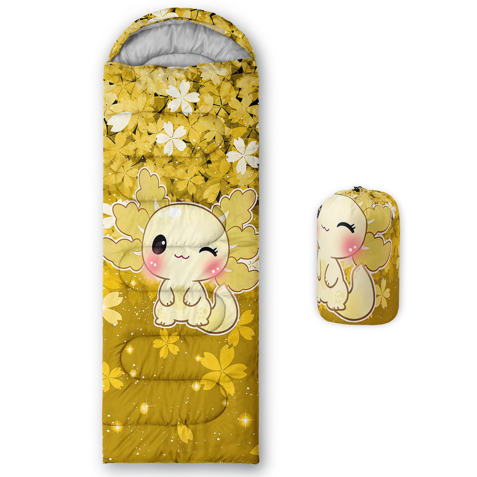 QOOMO Cute Axolotl Waterproof Sleeping Bags for Adults & Kids,Printed Camping Sleeping Bags, 3 Season Warm & Cool Weather,Lightweight,Traveling,and Outdoors,Camping Gear Equipment,31x90inch