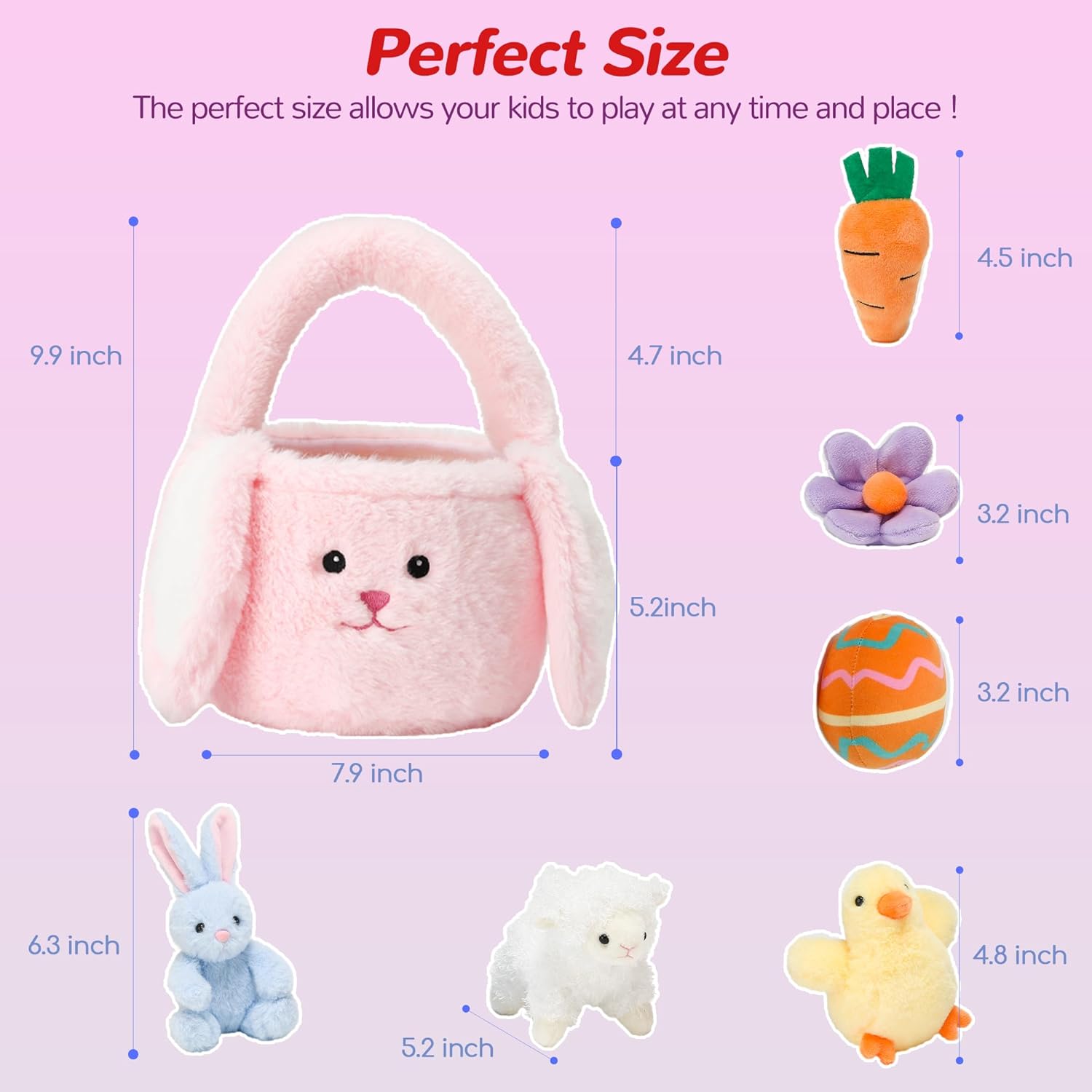 Vposyako 7 Piece Easter Basket Eggs Playset Stuffed Rabbit Chick Lamb Toy Set for Kids Girls Boys Ages 3+ Easter Bunny Basket Plush Sensory Toys Soft Plush Toy for Easter Party Favors