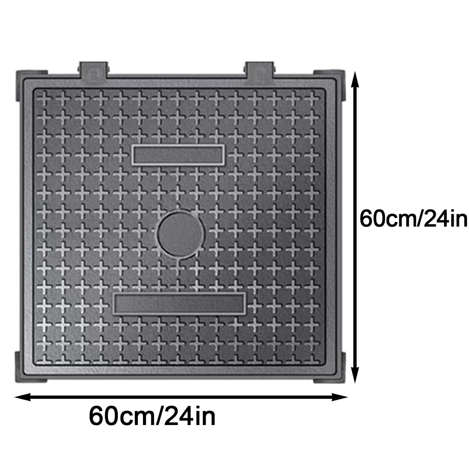 Tapa para Tanque Séptico de Hierro Fundido con Base, Tapa Cuadrada Arqueta, Antideslizante y Reforzada, Patios y Aceras(60x60cm/24x24in)