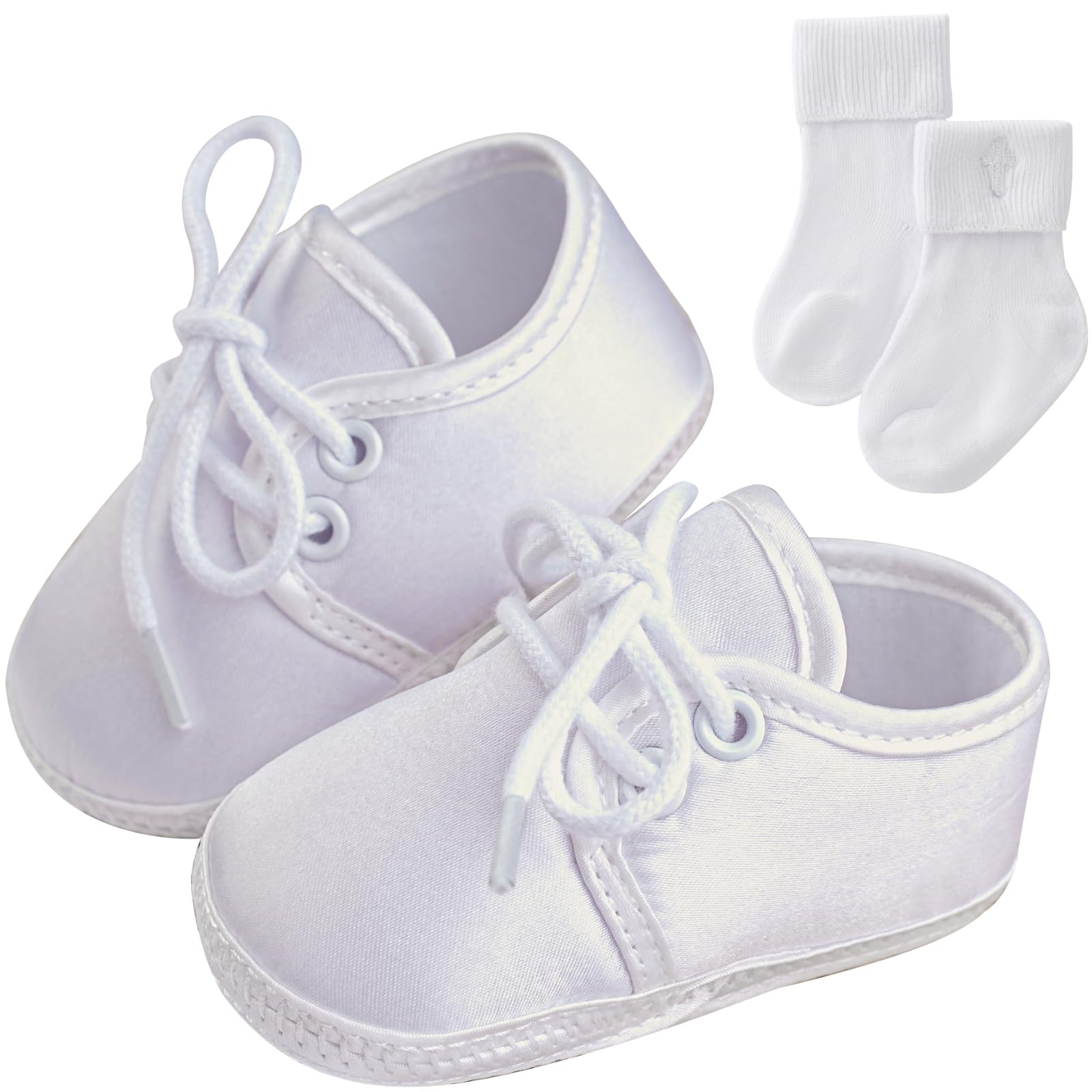 Booulfi Baby Sock Shoes White Newborn Booties Infant Baptism Shoes Socks for Baby Boy 6-9 Months Baptism Christening Easter Outfits for Boys Girl