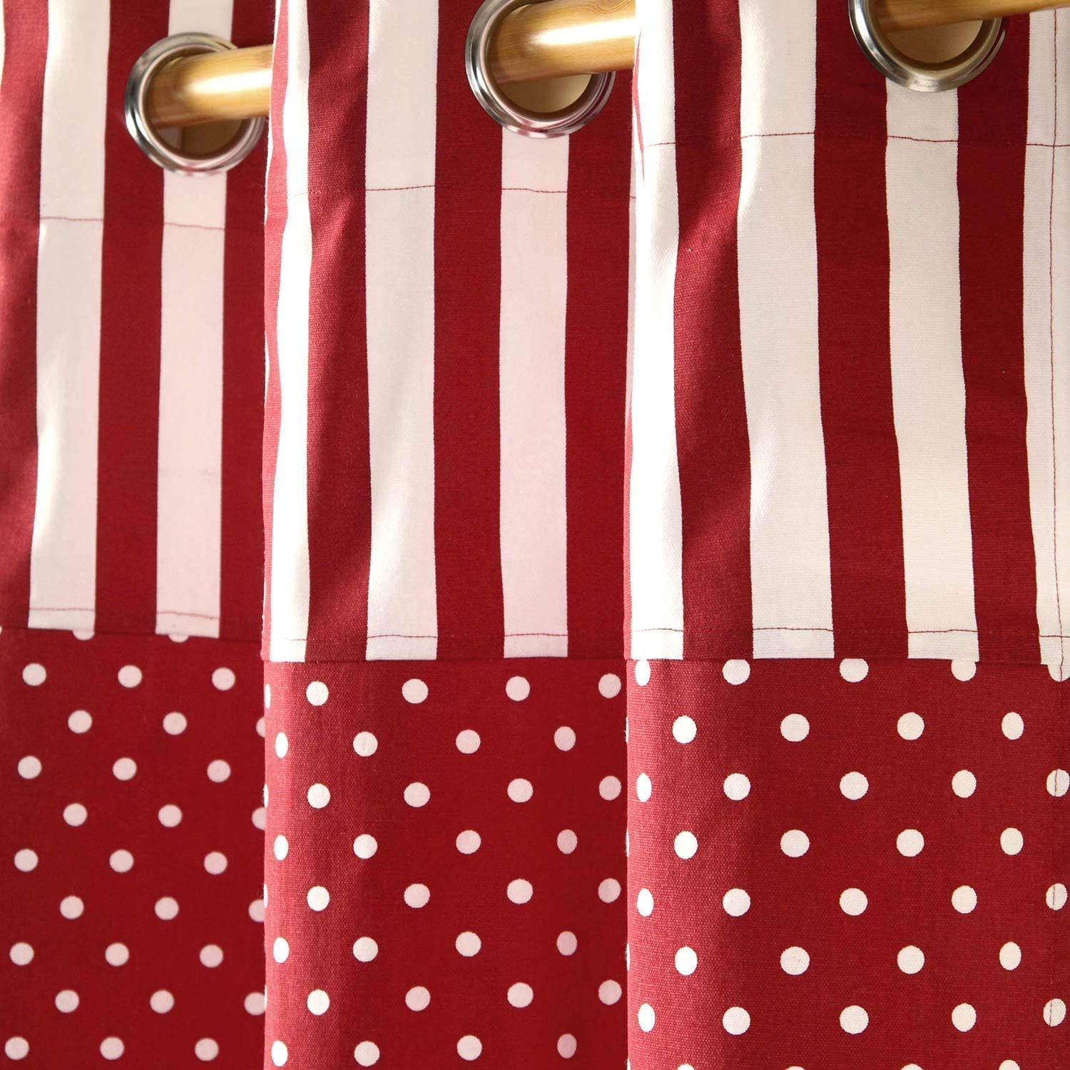 Homescapes Kindervorhang Mädchen Kinderzimmer Ösenvorhang Dekoschal Polka Dots 2er Set rot weiß 137 x 182 cm (Breite x Länge je Vorhang) 100% Reine Baumwolle