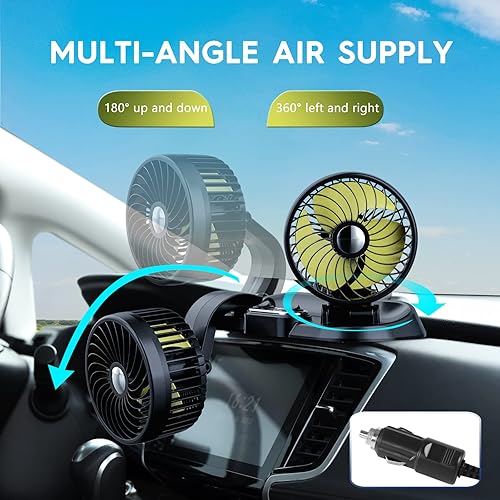 Miniatura 4 de xuenair Auto Oscillating Car Fan 12V24V - Portable cigarette lighter fan Rotatable car cooling fan 3 Speeds Strong Wind - 12 volt fan for truck RV