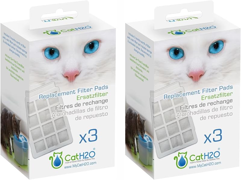 Cat H2O & Dog H2O Replacement Filter Pads 6 Count (3 Pack x2) Compatible with Pet Water Fountain Mini & Tornado Models Sponge & Activated Carbon Filtration