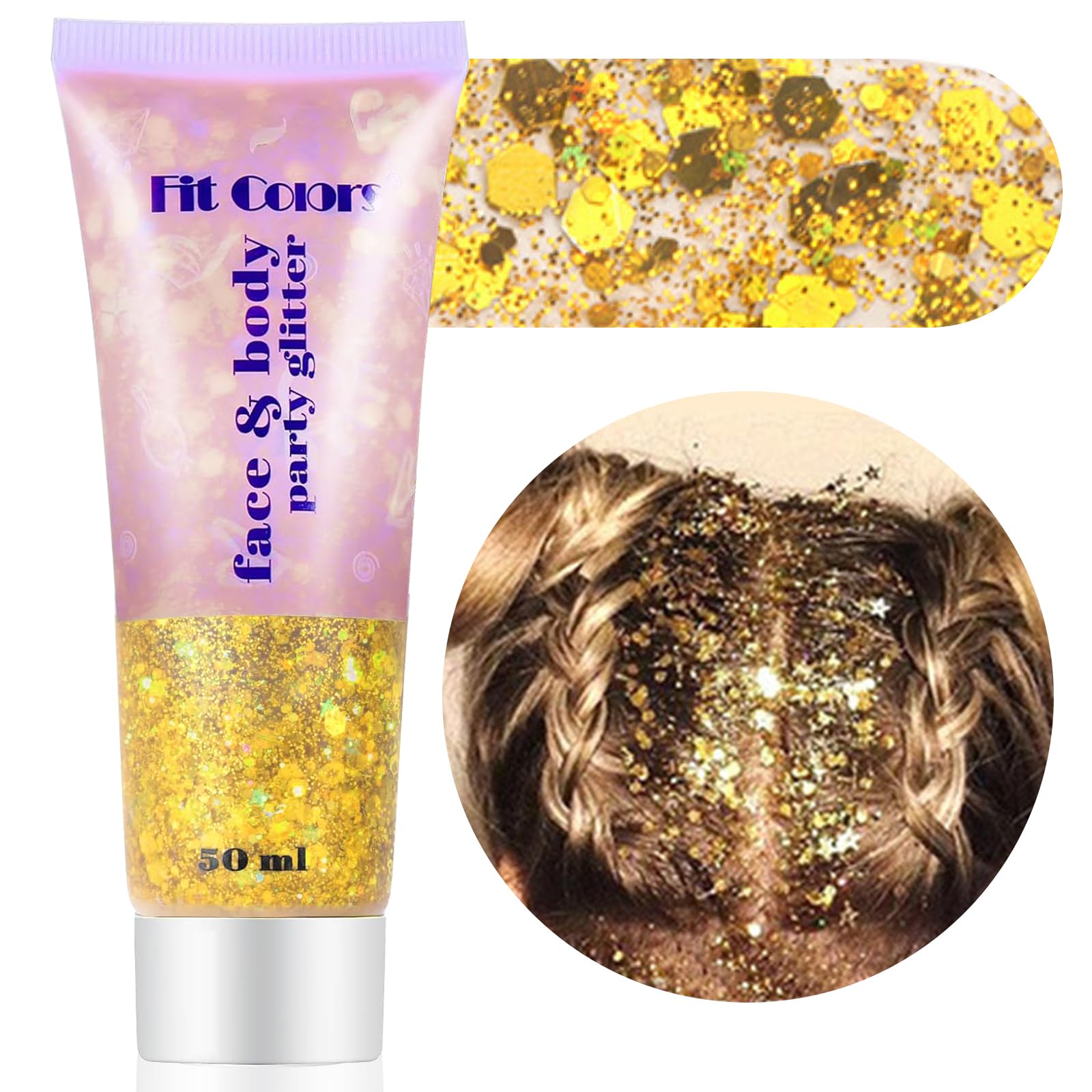 BoloShine Gel Purpurina Cara, Glitter Maquillaje para Corporal Pelo clavos, Sirena Lentejuelas Purpurina Líquida, Festival Accesorios para Halloween Festival Masquerade 50ML (Dorado)