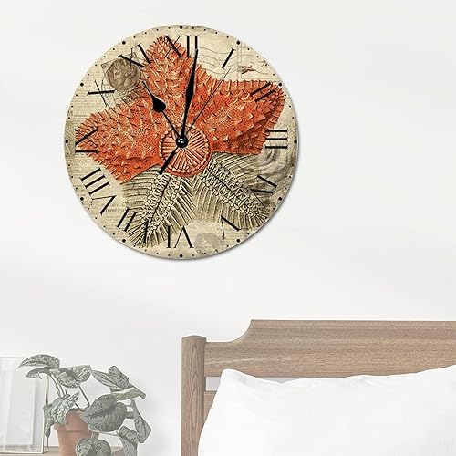 Miniatura 149 de ArogGeld Reloj de pared con diseño de estrella de mar antigua francesa, de cloruro de polivinilo, con números romanos, de 10 pulgadas, funciona