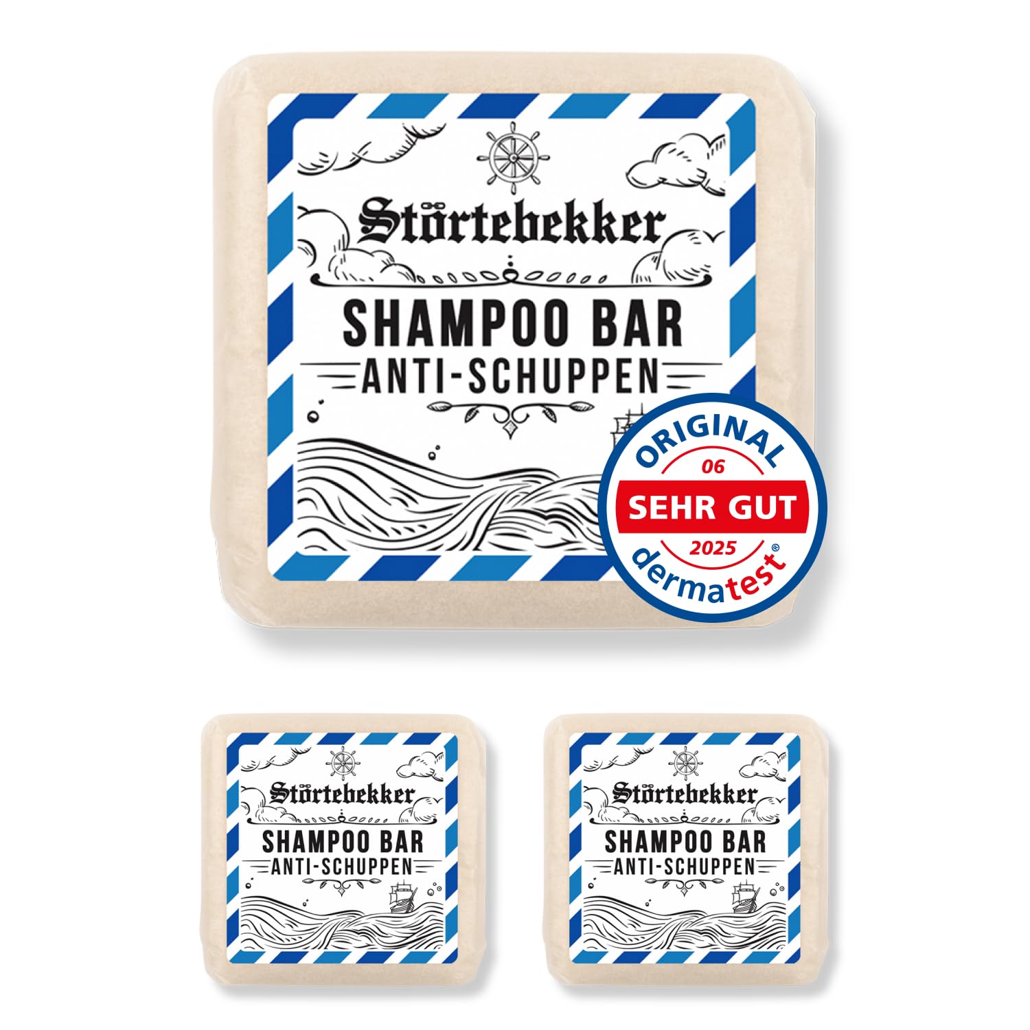 NEU: Störtebekker® Premium Festes Anti Schuppen Shampoo (3x) - Festes Shampoo Herren & Damen - 3in1 Duschseife Männer für Haare & Kopfhaut - vegan, handgefertigt (3x100g)
