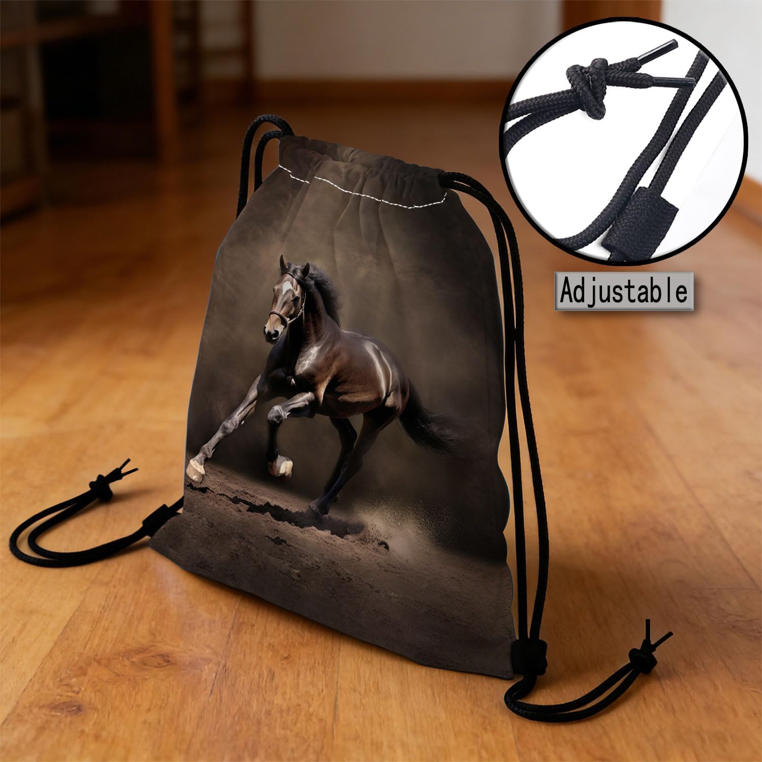 Brown Horse Dual-Sided Print Drawstring Bag image 4