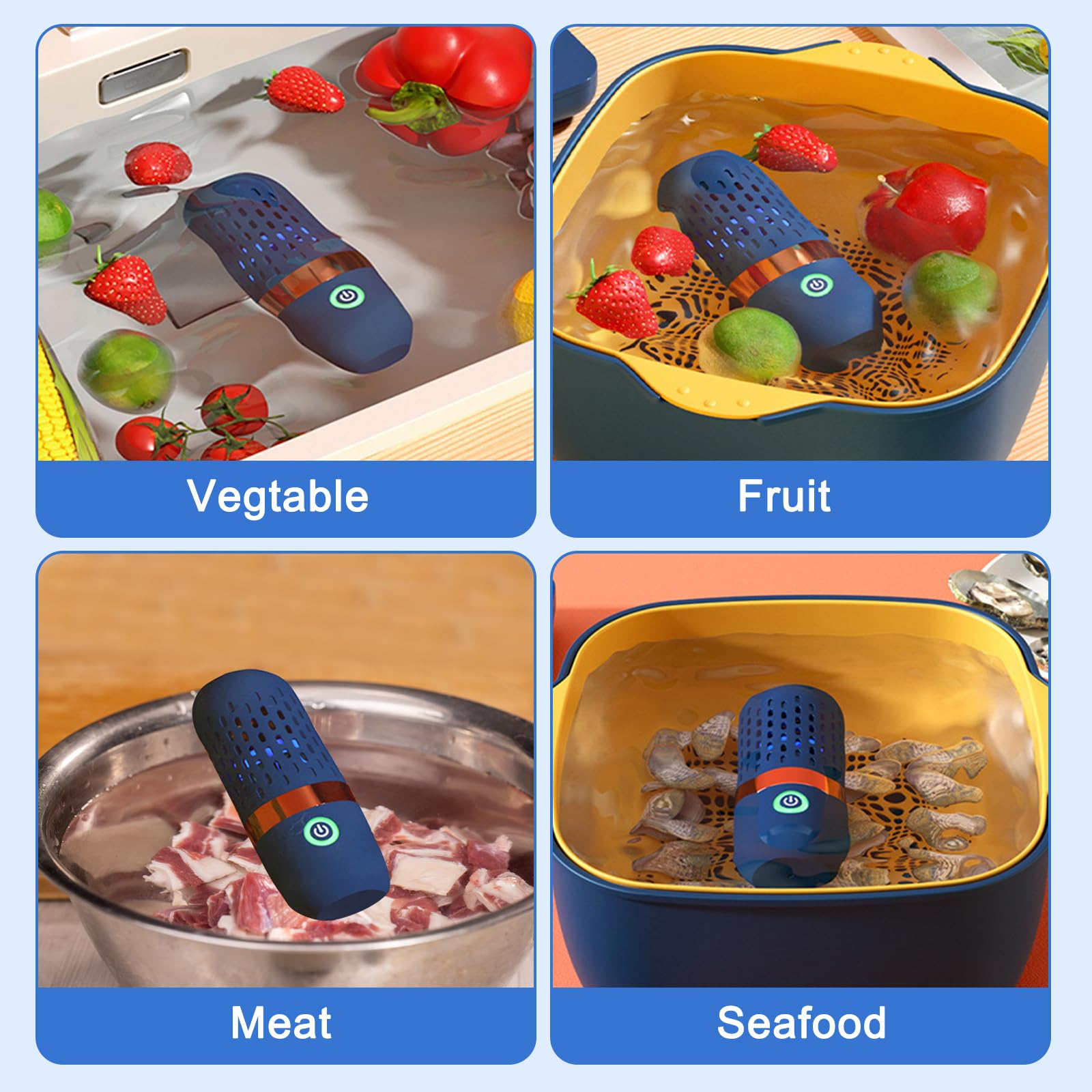 Lavadora de frutas y verduras, portátil en forma de cápsula de 3000 mAh, limpiador ultrasónico de verduras con tecnología de limpieza de iones OH, carga USB, para limpiar frutas, verduras, vajilla