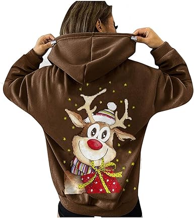 Rkaixuni Pull A Capuche Y2k Pour Femme En Polaire Avec Motif De Renne Kawaii Pull De Noel Amusant Et Streetwear Pull Chaud A Manches Longues Pour Noel Amazon Fr Vetements