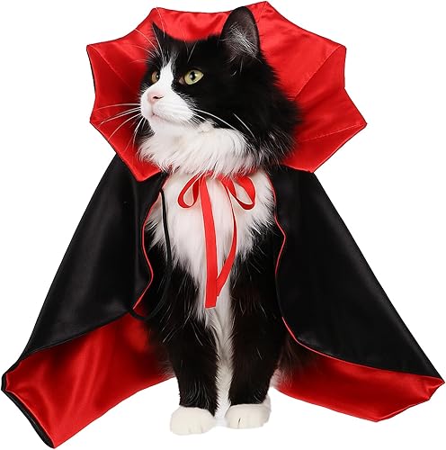 Halloween Vampire Cloak Costume, Stand-Collar Pet Cape Wizard Outfit Costume, Witch Cosplay Apparel Supplies Accessories for Small Medium Cats Dogs Animals Party