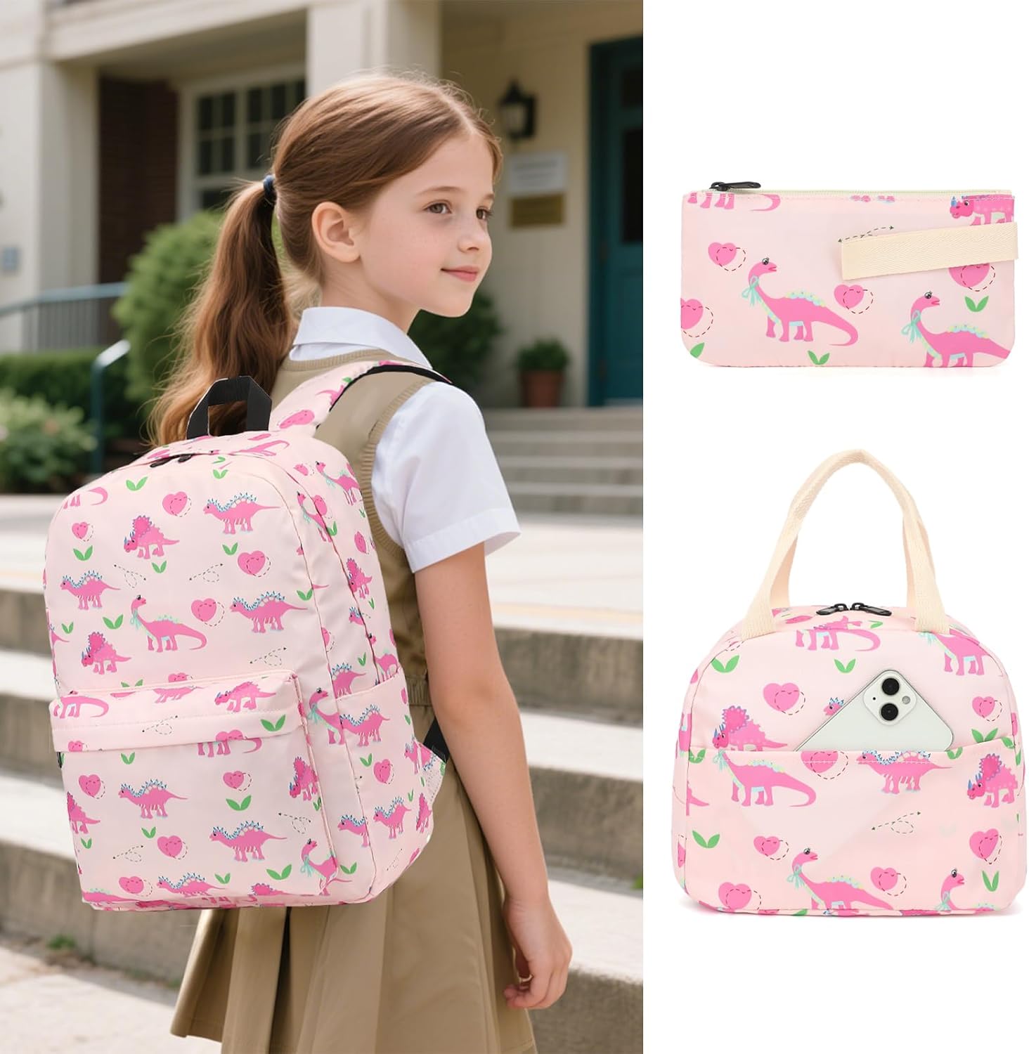 Girls School Backpack Set, Kids Teens School Bag Bookbag with Lunch Bag Pencil Bag