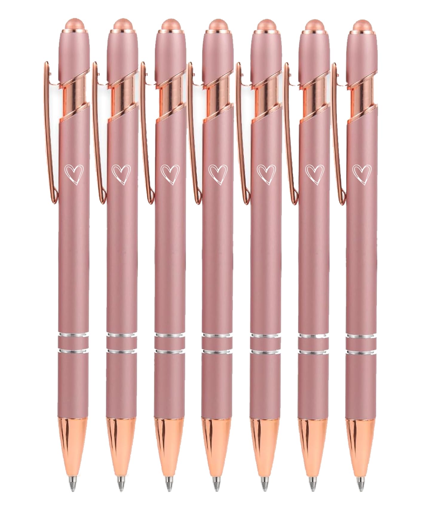 7 Pack 2 in 1 Ballpoint Pen with Stylus Tip, Metal Stylus Pens for Touch Screens,1.0 mm Black Ink Retractable Ballpoint Smooth Writing Pens for work colleagues (Rose Gold-2)