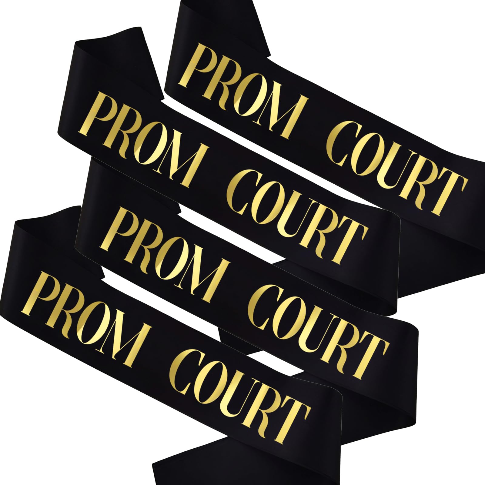 MUMUNN 4PCS Prom Court Sashes, Black Gold Prom Court Sash for Dance Party Event Prom Queen, Prom King Graduation Party Prom Court Sashes Set of 4, White Gold
