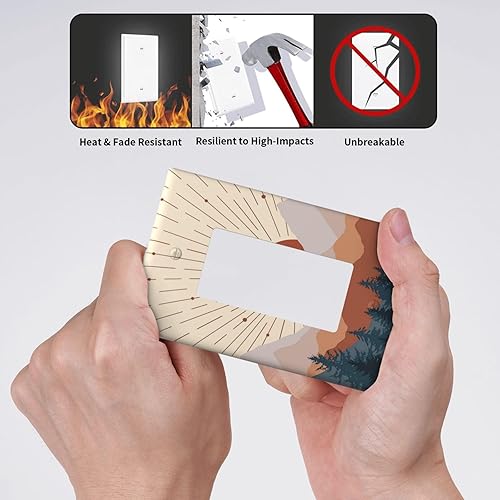 Miniatura 5 de Cubierta decorativa para interruptor de luz solar, estilo bohemio, de 2 bandas, placa de pared rústica de bosque eléctrico de mediados de siglo para