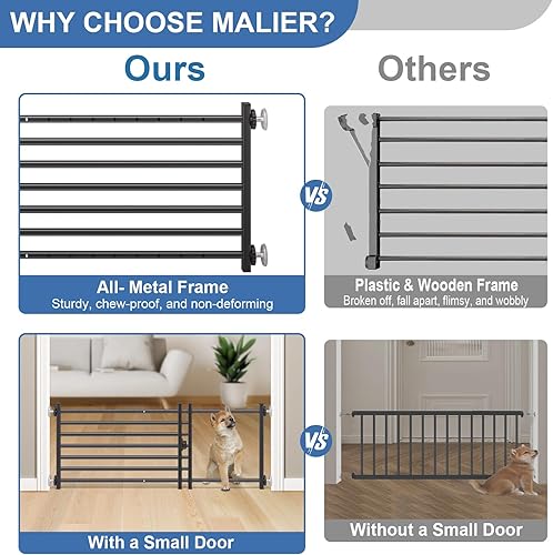 Miniatura 8 de Malier Puerta para perros con una puerta pequeña, puerta corta extra ancha de metal para perros, puerta corta para mascotas para escaleras, montaje