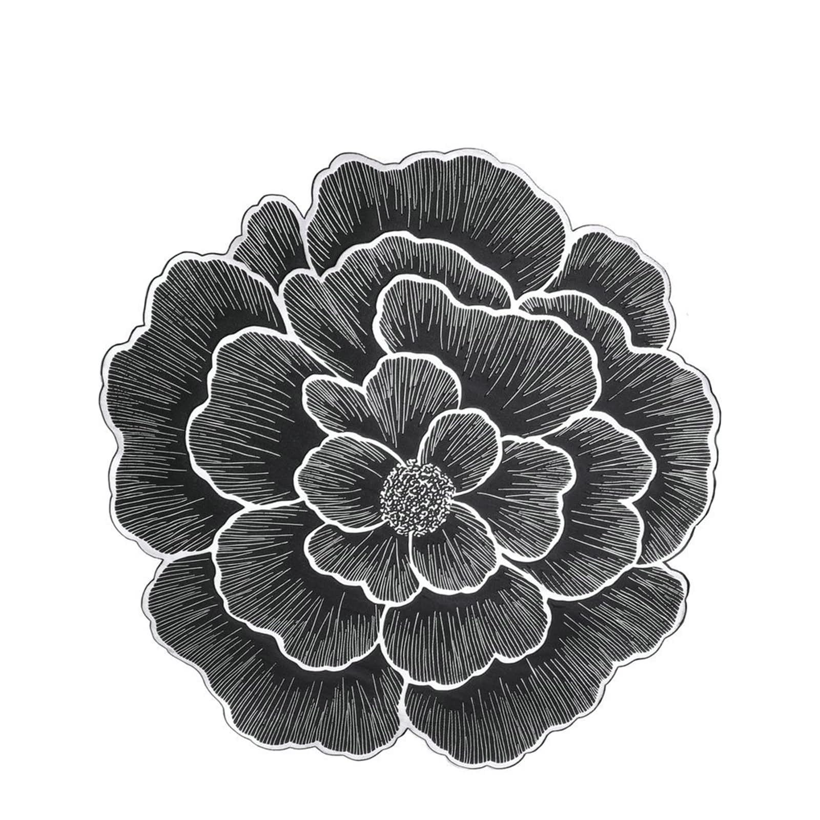 Platzsets Edel 10er Set, Platzset XXL 38cm Rosenförmig PVC Schwarz Silber für Küche Restaurant Speisetisch