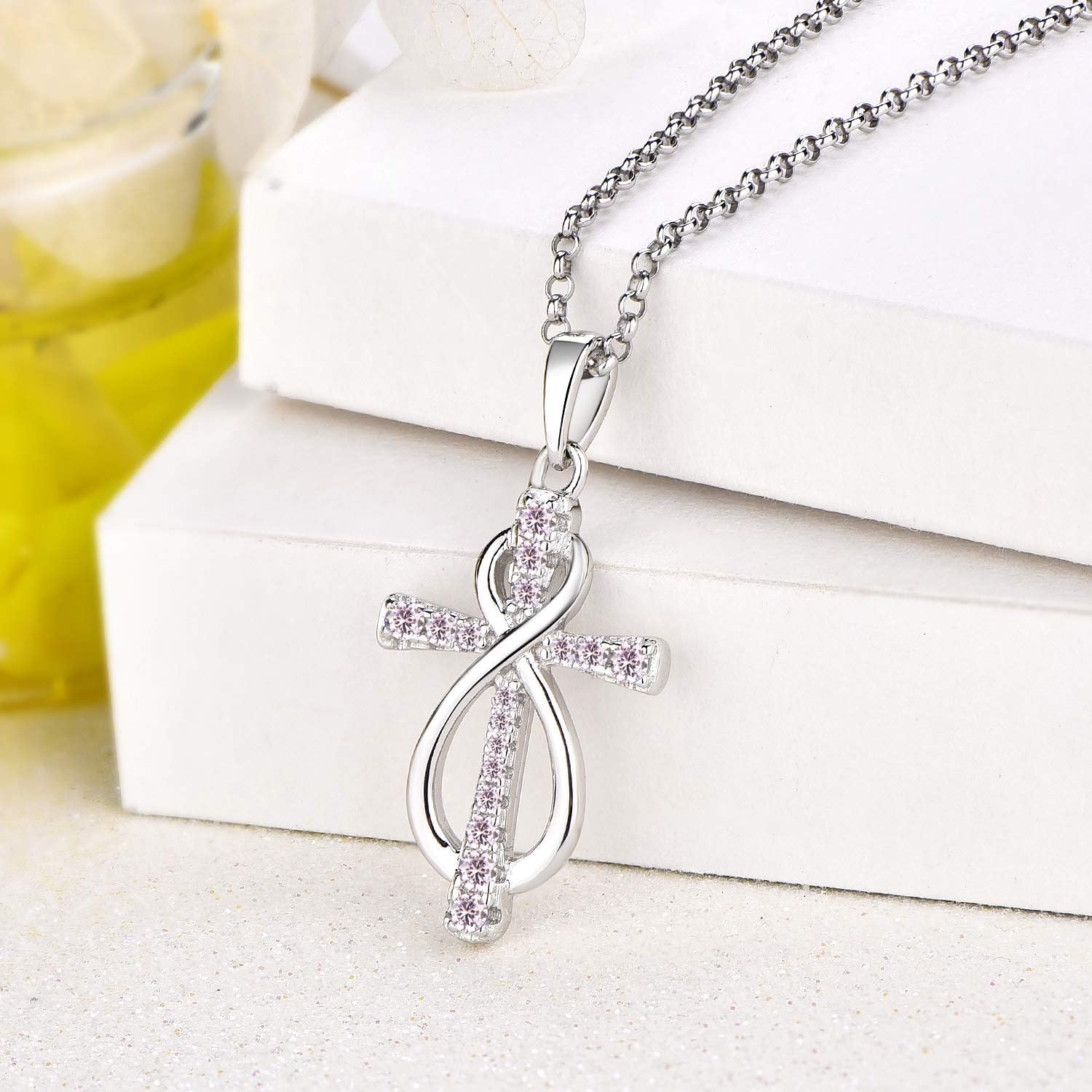 JO WISDOM Women Infinity Cross Necklace,925 Sterling Silver Cubic Zirconia Crucifix Cross Infinity Pendant Necklaces,Jewelry for Women