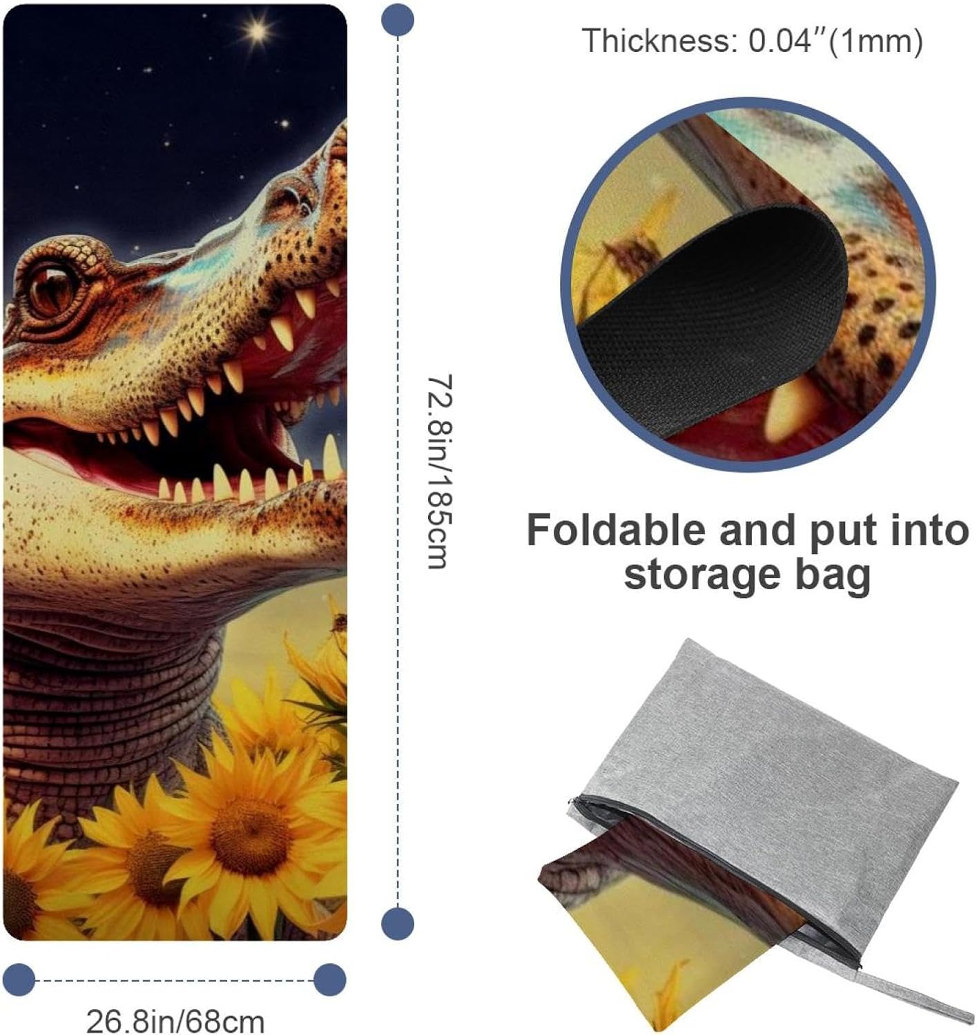 Yoga Towel, Crocodile Star Sunflower Non Slip Sweat Absorbent Hot Yoga Mat Towel for Hot Yoga, Pilates and Fitness - 72.8" x 26.8"