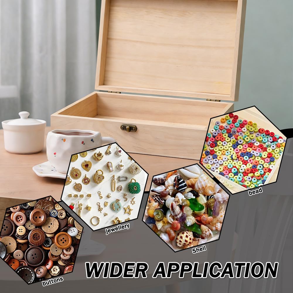 4 Pezzi Scatola di Legno con Coperchio 25x15x6cm Scatola Portaoggetti Legno Grezzo Non Finita Cassetta in Legno Rettangolare con Cerniera e Chiusura a Scatto per DIY Decora