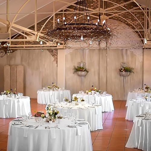 Miniatura 9 de Showgeous Paquete de 20 manteles redondos blancos de tela de poliéster de 90 pulgadas para mesas redondas, resistentes a las manchas y a las