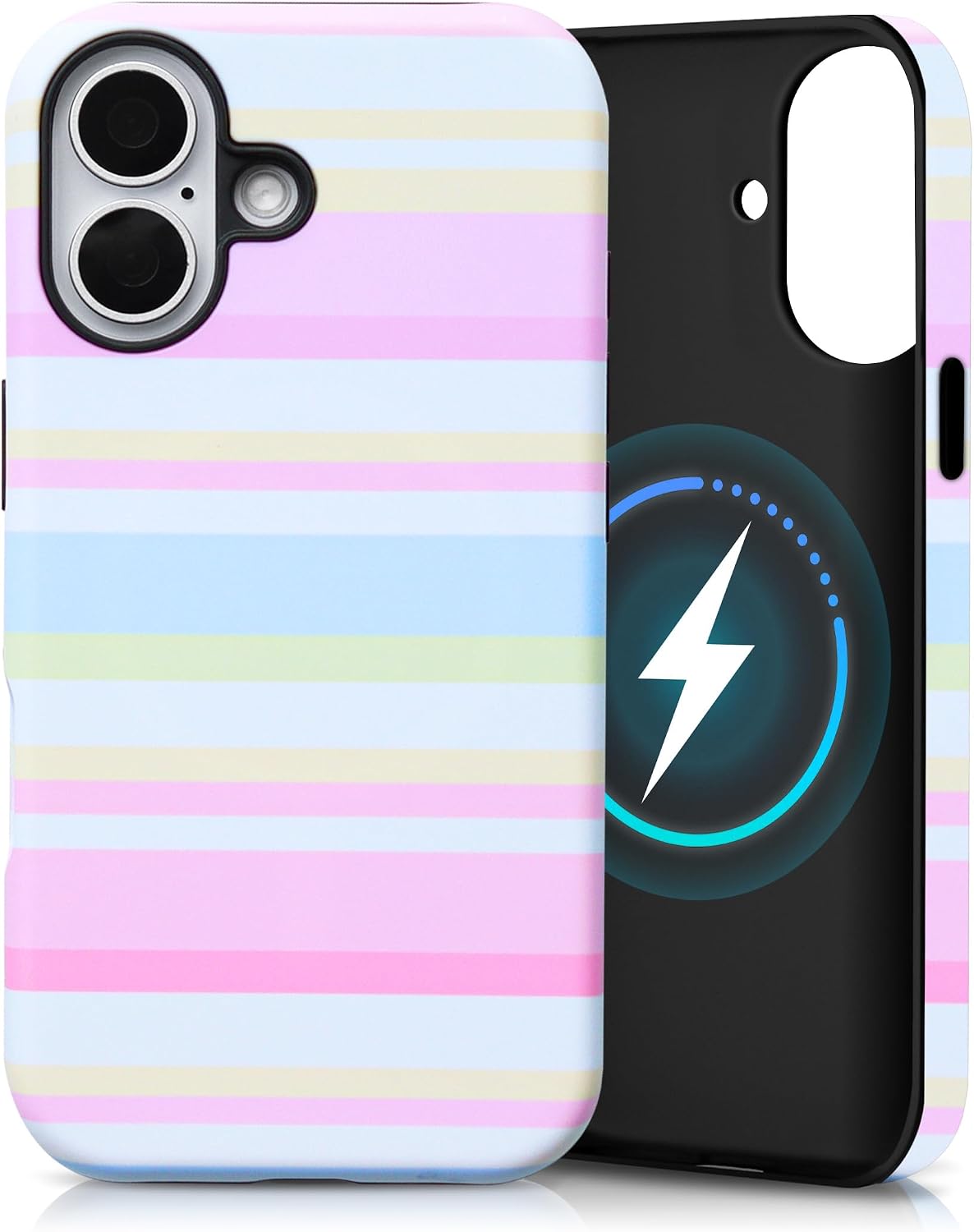 for iPhone 17 Case, Magnetic Matte Frosted Dual-Layer Striped Phone Case for Women, Retro Aesthetic Cover Compatible with Mag Safe Accessories - Pastel Dream
