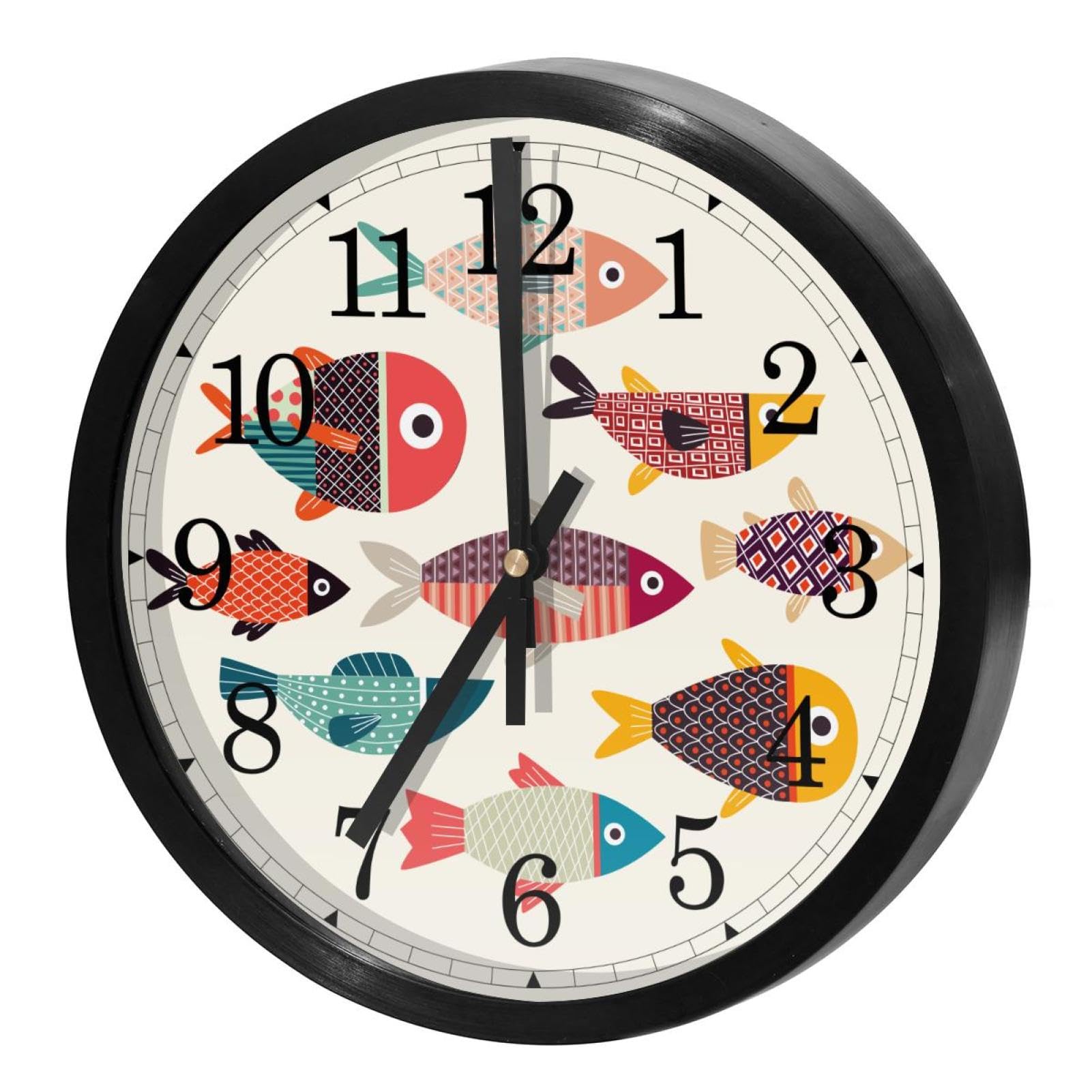 Horloge murale silencieuse avec de jolis poissons pour décorer la cuisine