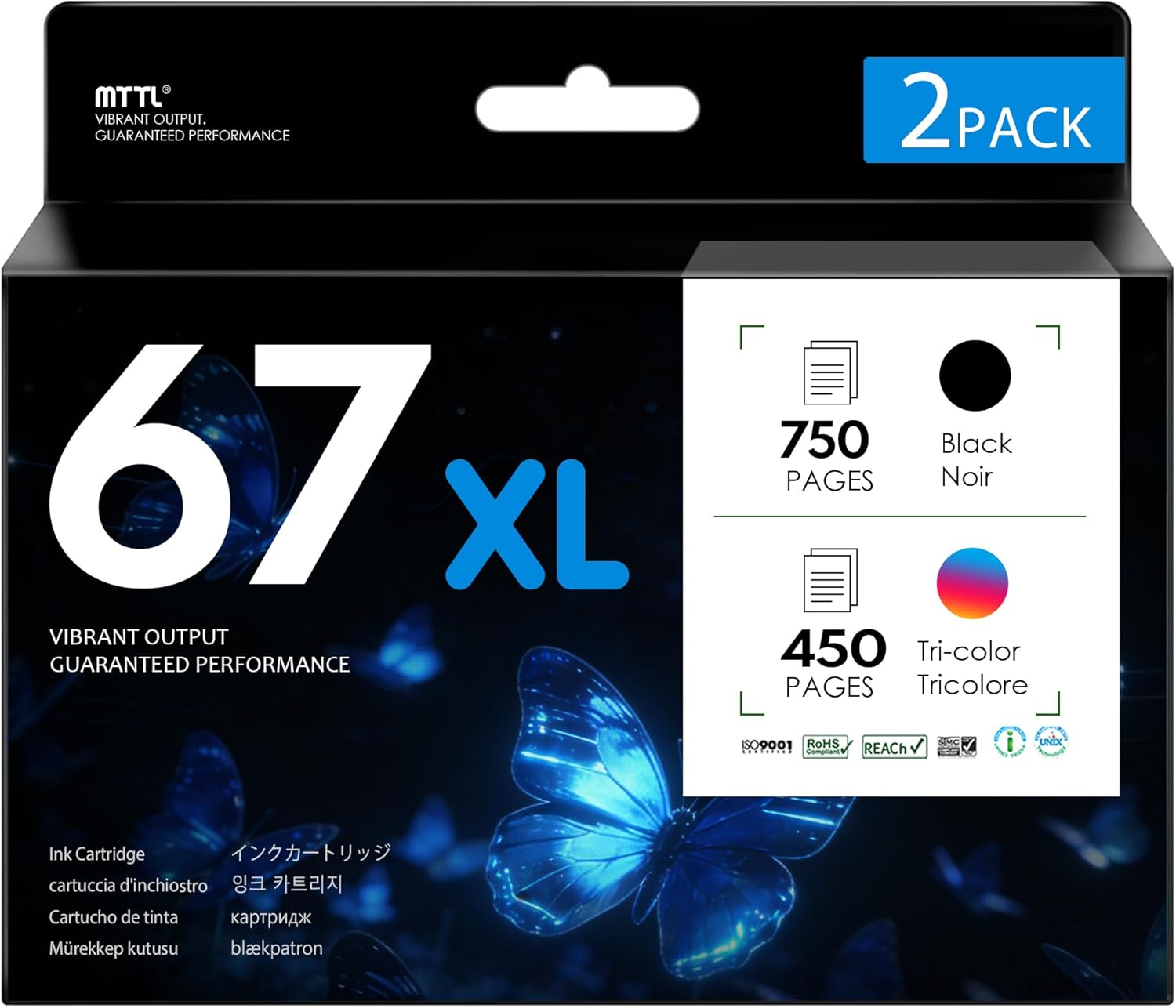 67XL Ink Cartridge Black and Color Combo Pack Replacement for HP 67 XL 67 Ink Cartridge Works for 2700 2855e 2755 4155e 2827e 2755e Envy 6000 6055e Printer (2 Pack)