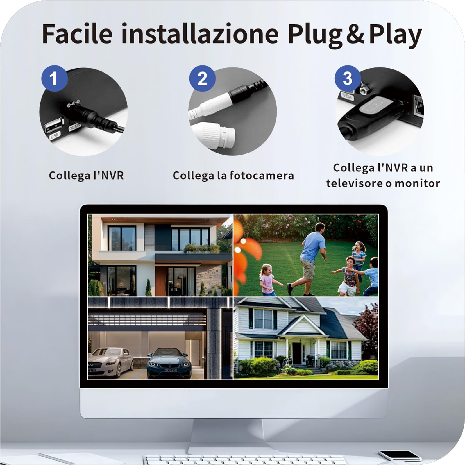 Telecamera Di Sicurezza Wiby 4MP Wi-Fi E PoE | Rilevamento Persone E Veicoli, Visione Notturna 30 M, Audio, IP65 E H.264+ | Compatibile Con Alexa