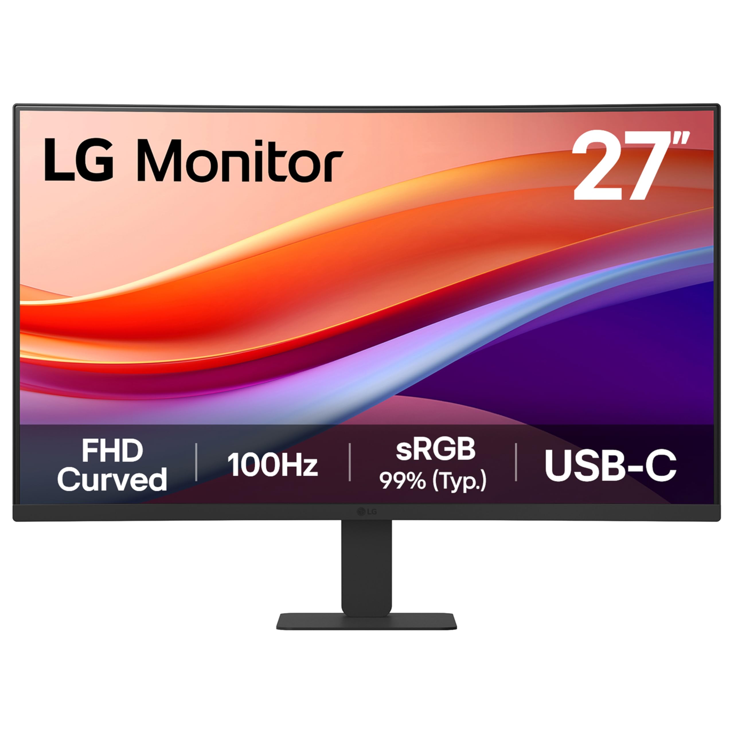 LG Monitor 27U421A – Curved FHD 1080p VA 27 inch, 100Hz, 5ms, Computer desktop display Flicker safe & Reader Mode, USB-C, HDMI, Matte Black