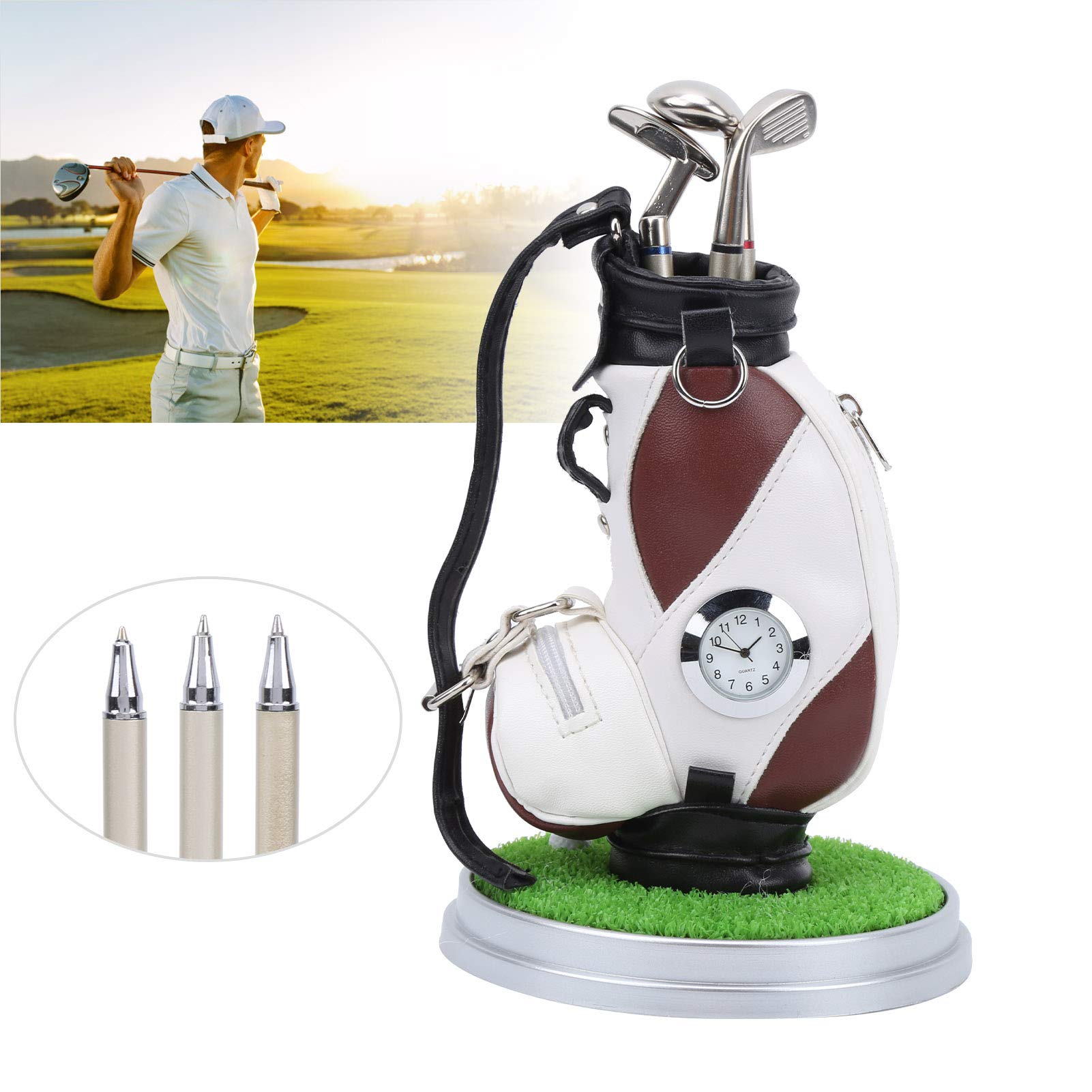 HERCHR Set Penne da Golf, portapenne per Sacca da Golf in Lega di Zinco 3 Penne a Sfera con Base per scrivania da Ufficio per Golfisti, Calze Imbottite, Gadget Antistress