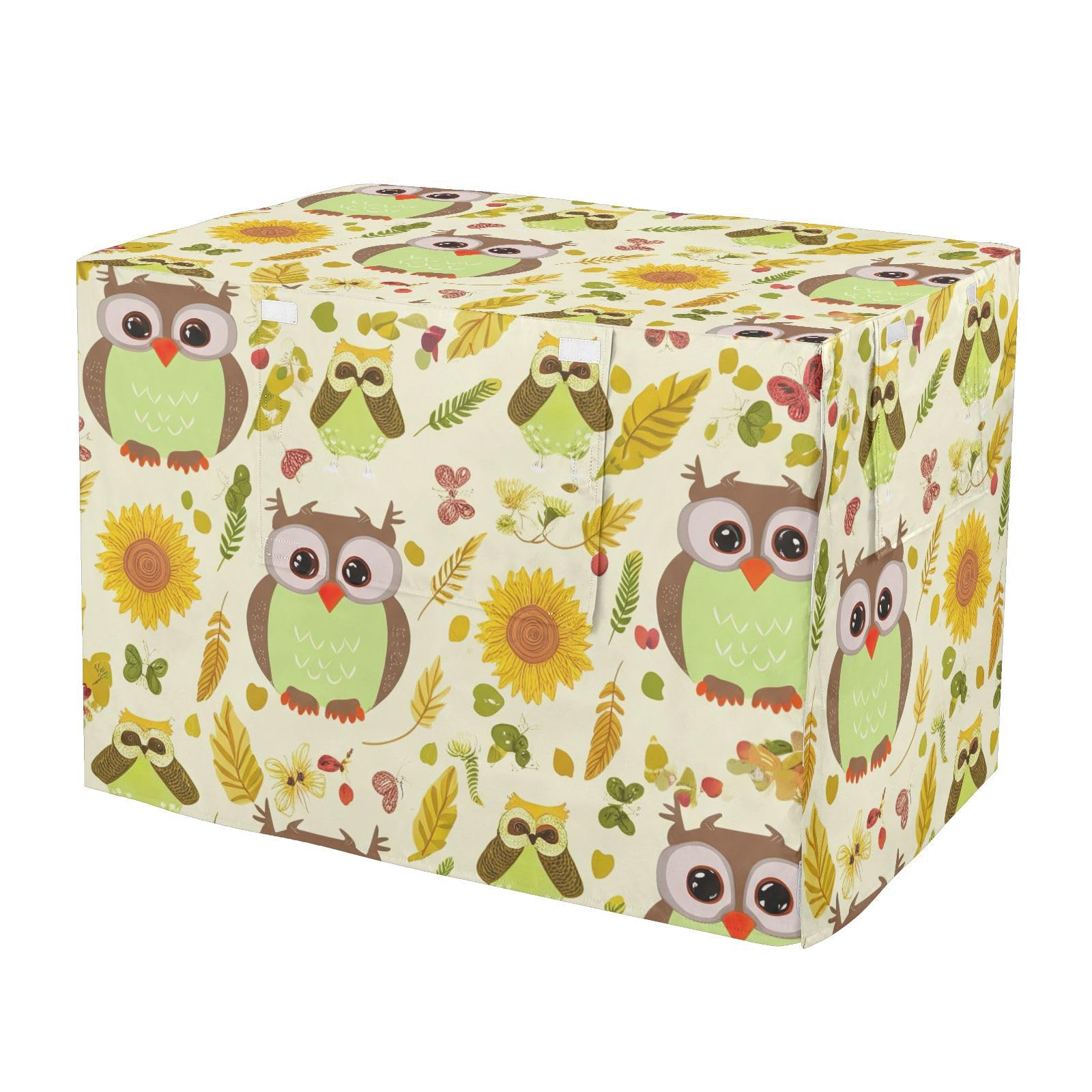 Housse de cage pour chien à motif hiboux et fenêtres en maille L