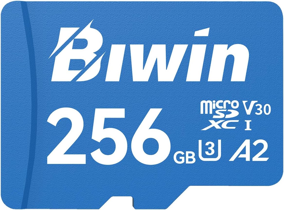 (-27%) Biwin MS210 MicroSD UHS-I Speicherkarte 256GB - Lesen bis zu 210 MB/s - A2 V30 U1 Klasse 10 4K UHD Videos für Videoaufnahmen von Smartphones/Tablets/Digitalkamera Canon Sony