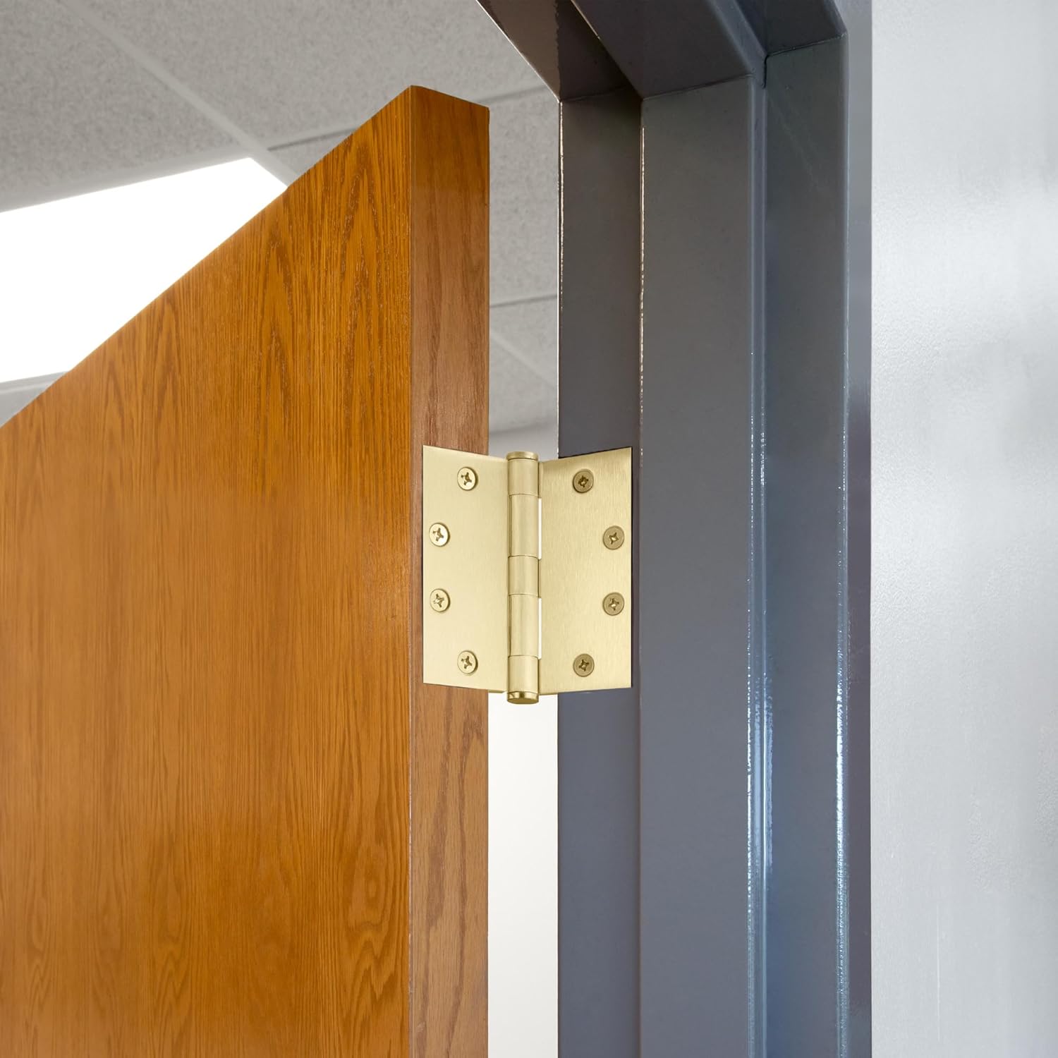 Design House Door Hinges for Interior Doors 6-Pack 4.5-inch x 4.5-inch – Square Steel Door Hinge – Satin Brass – Fits Standard Doors – Design House 189662