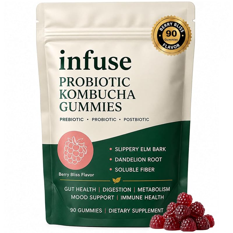 Infuse Kombucha Gomas de kombucha com prebióticos, probióticos e pós-bióticos, 90 gomas