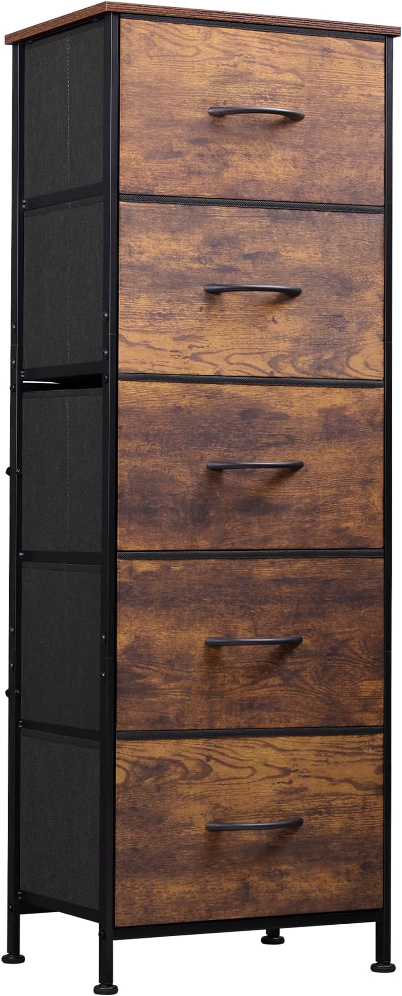 Tall Dresser for Bedroom, 5 Drawer Dresser, Rustic Brown | 5 vertical fabric drawers, Tall vertical design, Bedroom or closet use, Dresser for small spaces, Chest of drawers