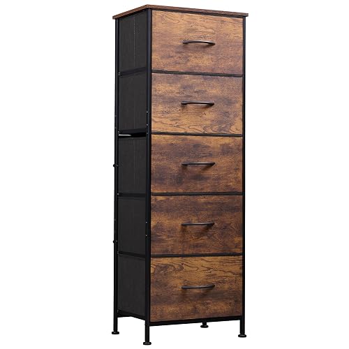 WLIVE Tall Dresser for Bedroom, 5 Drawer Dresser, Rustic Brown