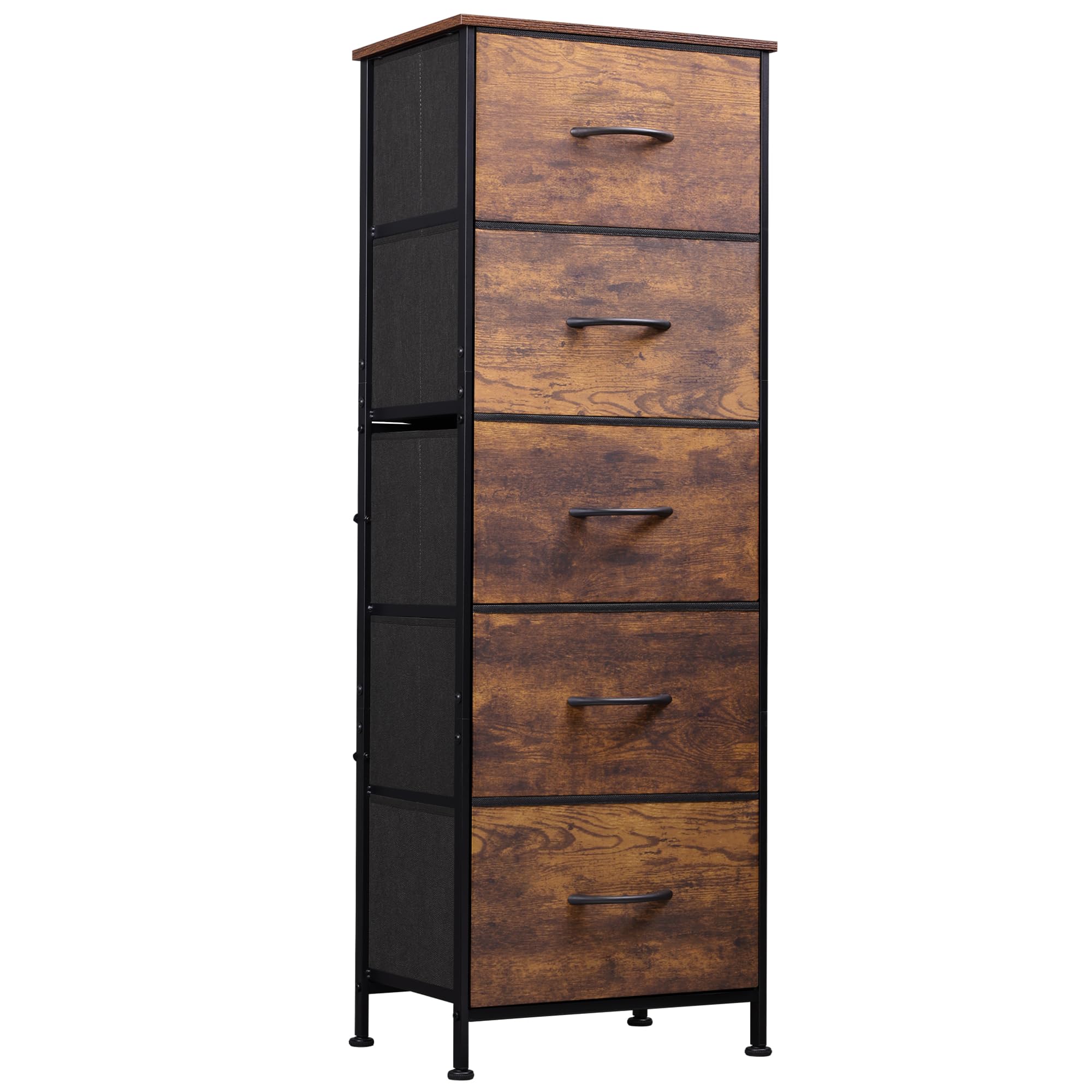 Rustic Brown 5-Drawer Tall Fabric Dresser