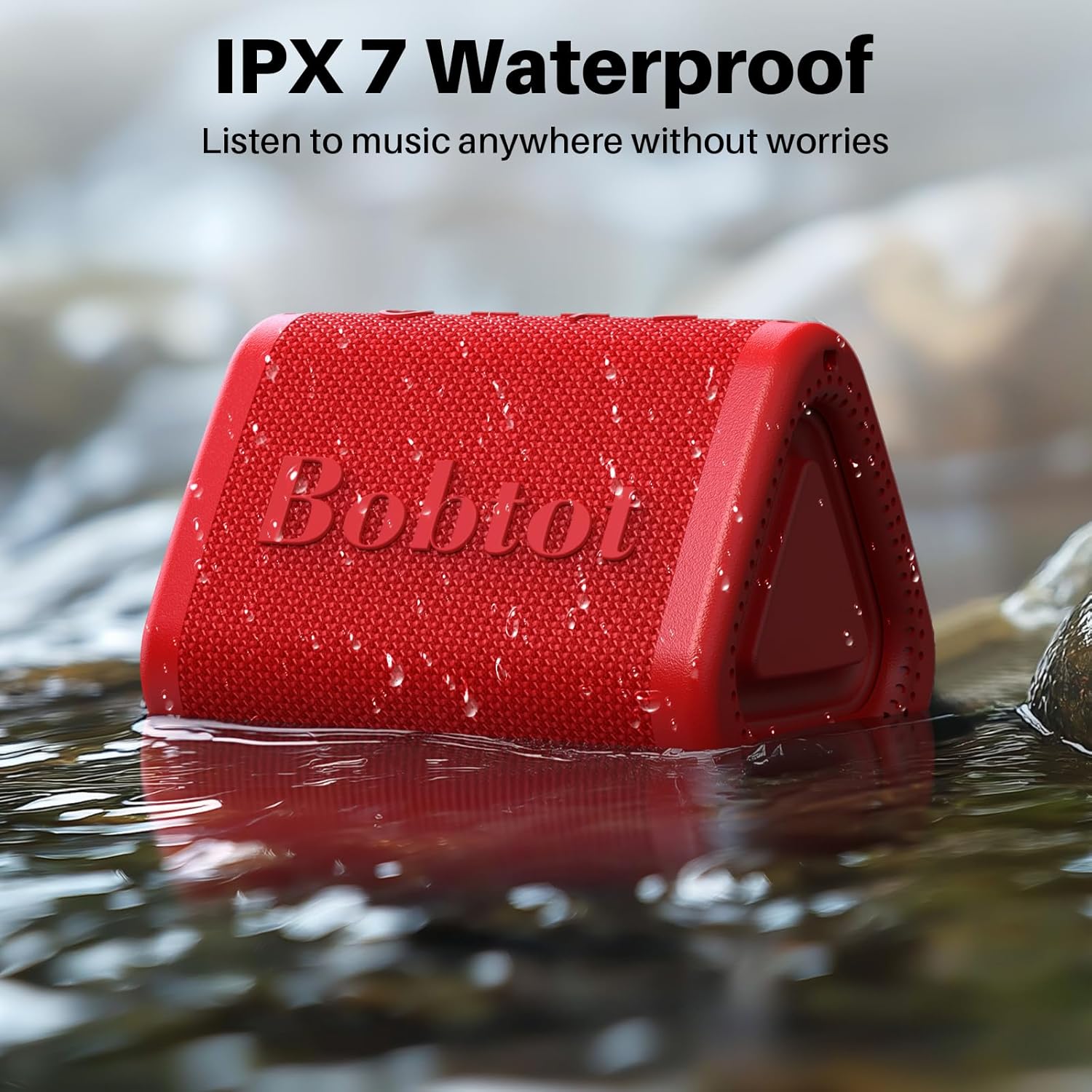 Bobtot Portable Bluetooth Speaker Wireless, IPX7 Small Shower Speaker Waterproof, 15H Playing Time, Loud and Stereo Sound with Bass, TWS Pairing for Party, Camping, Travel, Red - Image 3