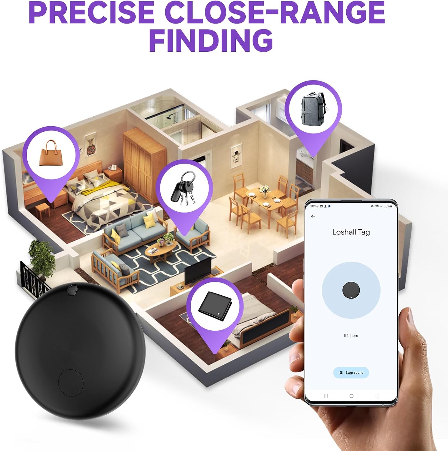 Air Tracker Tags-2 Pack (Android Only) Smart Bluetooth Tracker, Item Finder Works with Google Find Hub App, IP67 Waterproof Tracking Tag, Replaceable Battery, Locator for Keys, Luggage, Bag(1W+1B) image 5