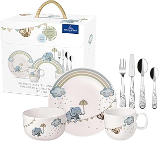 Villeroy & Boch Boho Kids Vajilla 'Walk Like Elephant' 7 Piezas, Porcelana y Acero Inoxidable