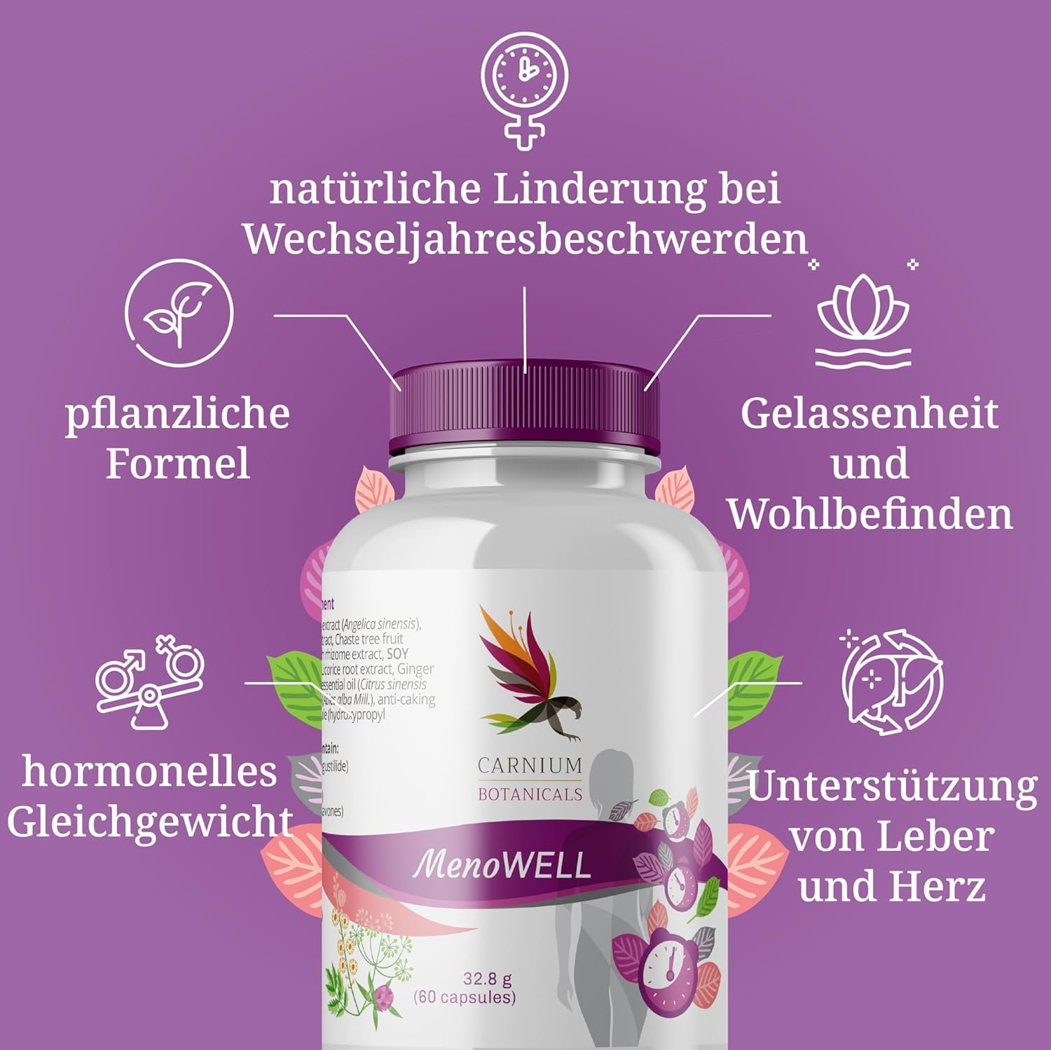 Carnium Botanicals FemCARE & MenoWELL Bundle – Pflanzliche Unterstützung mit Sanddorn, Noni, Calcium & Wechseljahre Komplex mit Mönchspfeffer, Rotklee und Yamswurzel