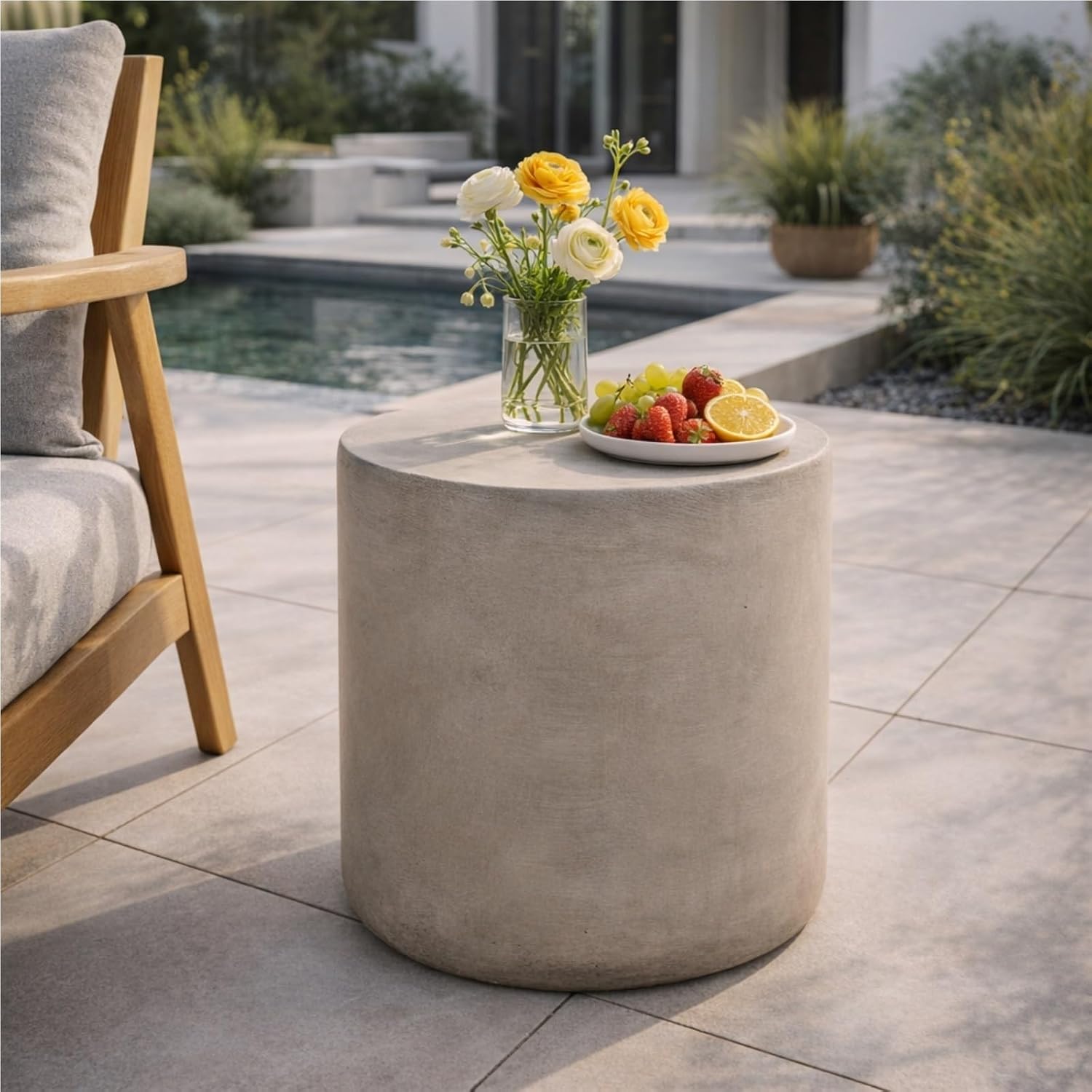 Compact Outdoor Table Modern Concrete Side Table Perfect for Small Patio Lounge and Garden Settings Blending Style and Practicality