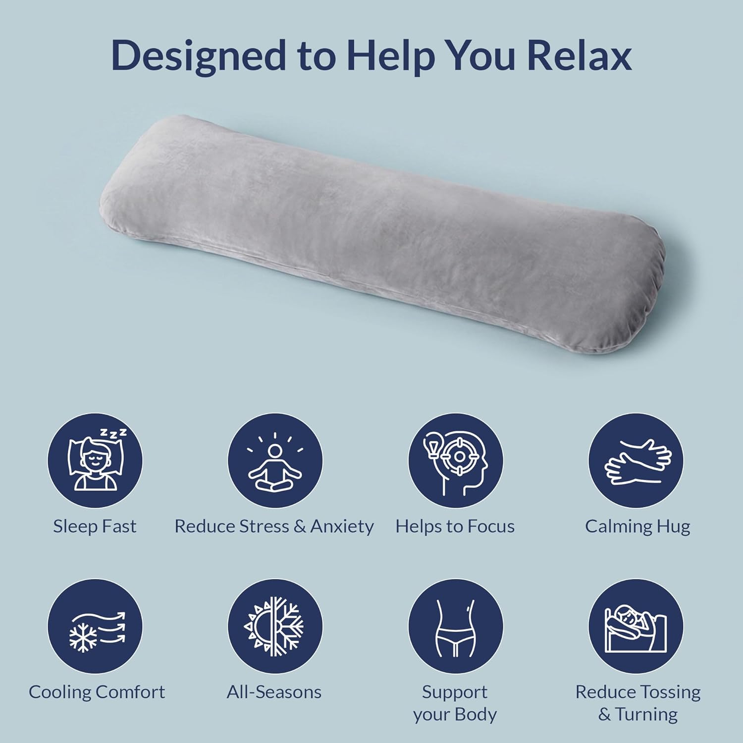 ODOXIA Weighted Pillow for Adults 6.5lbs (41" x 12") | Sleep Better & Feel Calm | Weighted Body Pillow for Stress Relief | Sleeping Hugging Pillows for Adults | Helps to Focus | Pillow (Grey, Big)