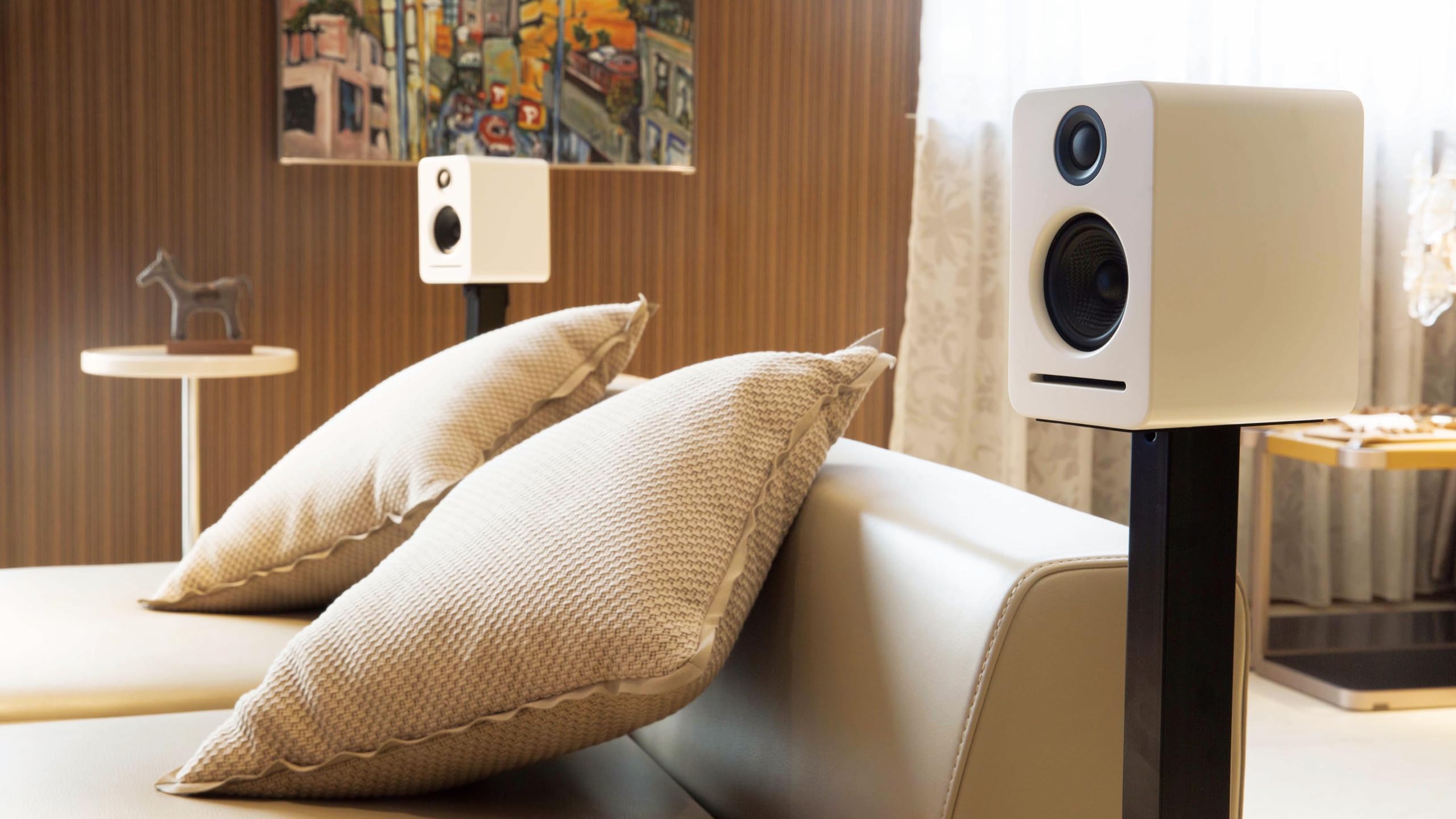 Système de son home cinéma 5.1 Dolby Atmos, système de son surround sans fil avec WiSA Low Latency, mise à niveau du son TV et de jeu pour le salon, kit Monaco compact, blanc