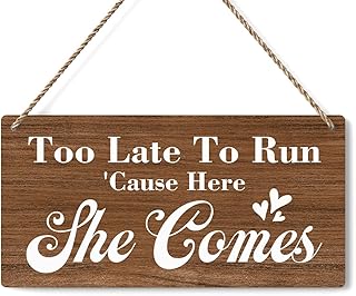 Rustic Wedding Signs Here Comes the Bride Sign, Ring Bearer Sign, Wedding Decor Weddings Stuff Engagement Decorations 12x6 Inches (Brown)
