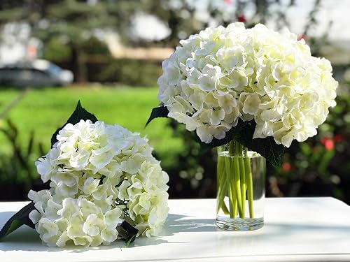 Miniatura 3 de ENOVA HOME Arreglo floral de hortensias de seda artificial en jarrón de vidrio transparente con agua sintética para decoración del hogar y boda