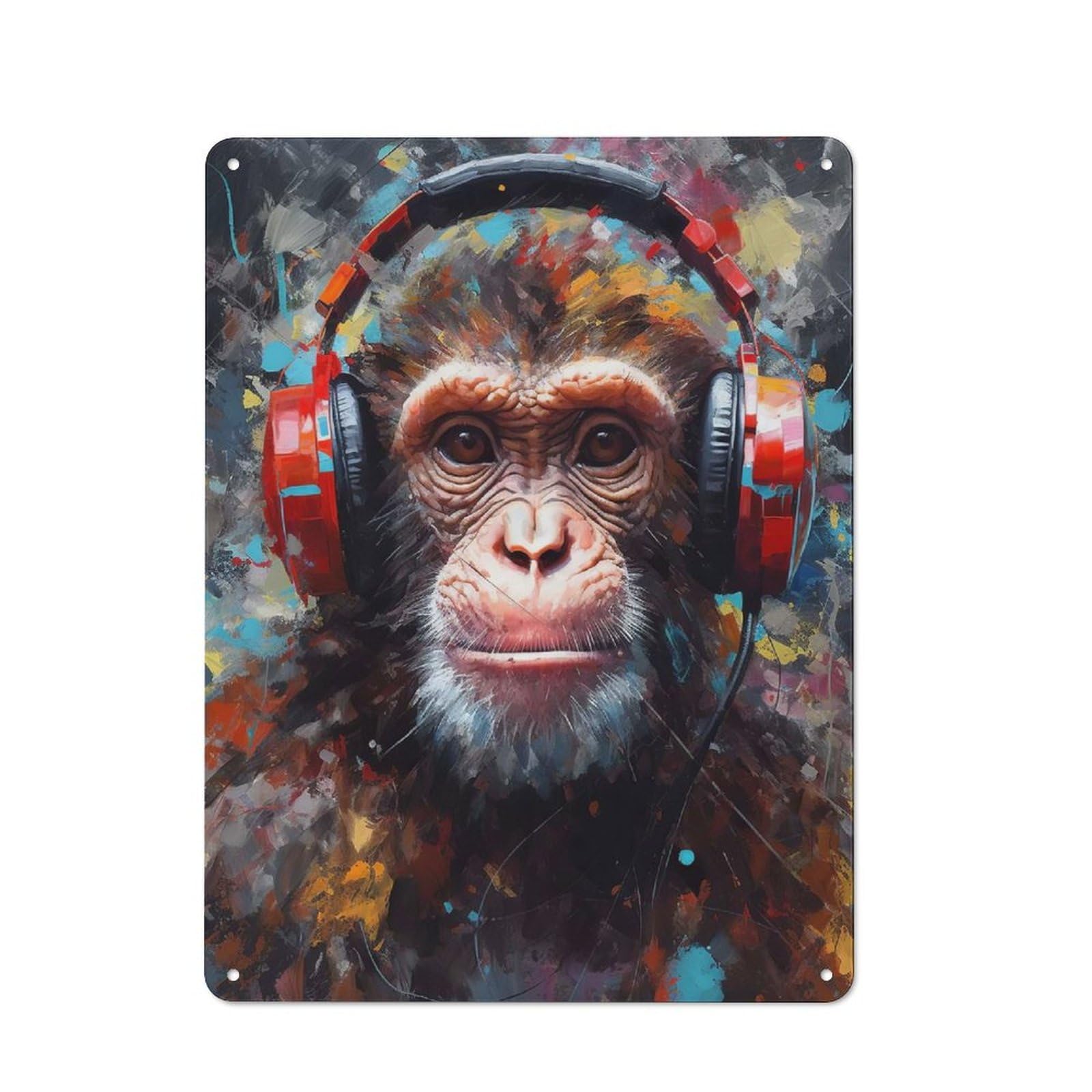 Junmoney Monkey With Headphones Metal Plaque 40X30cm With For Garage Wall, Retro Decor, For Garage Decor Collectors Refreshing A Room In Autumn