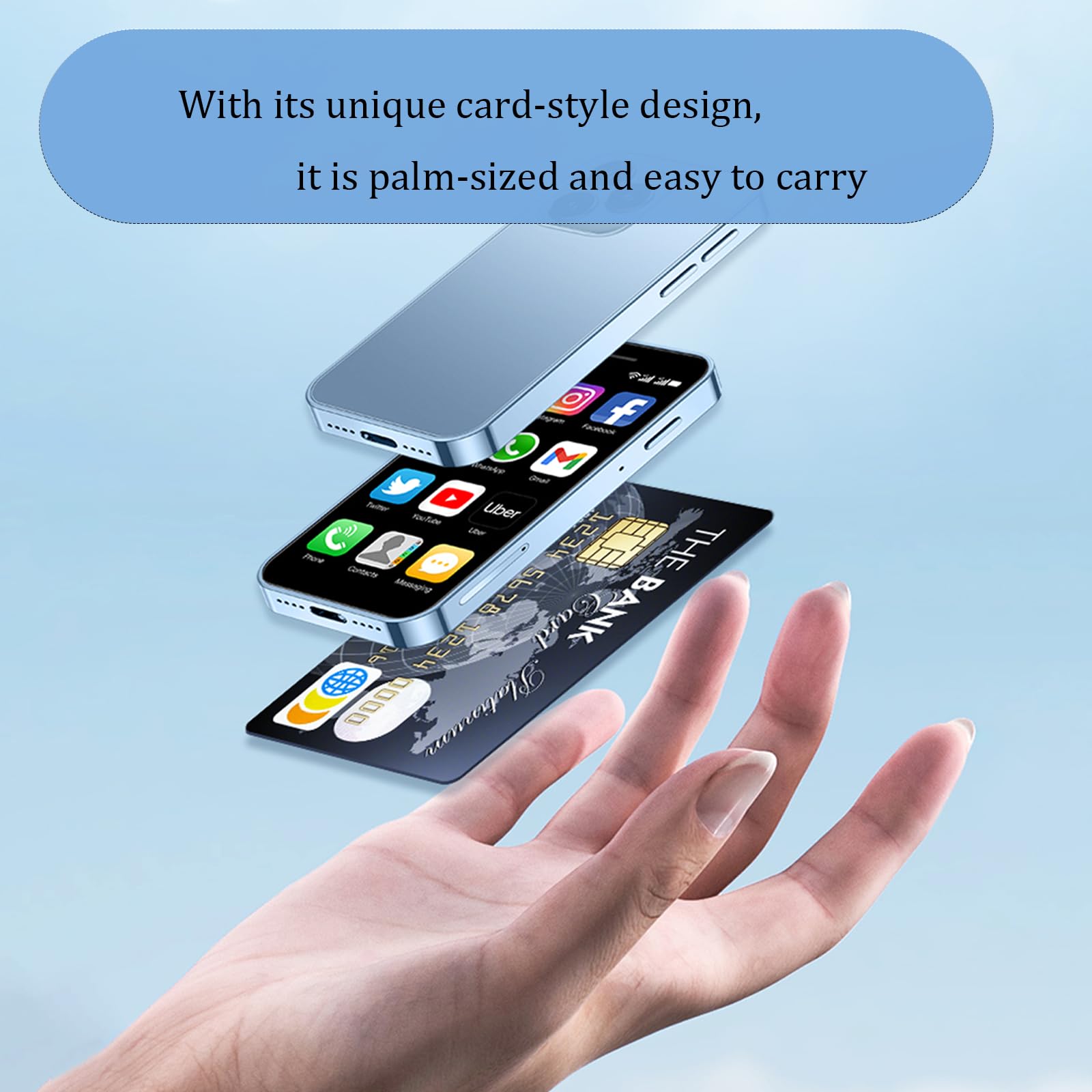 Longben Mini cellulare 4G con schermo da 3,0 pollici, Dual SIM, batteria 2000mAh, sistema Android 10.0, dispositivo compatto portatile come telefono di riserva (Blu, 3GB+64GB)